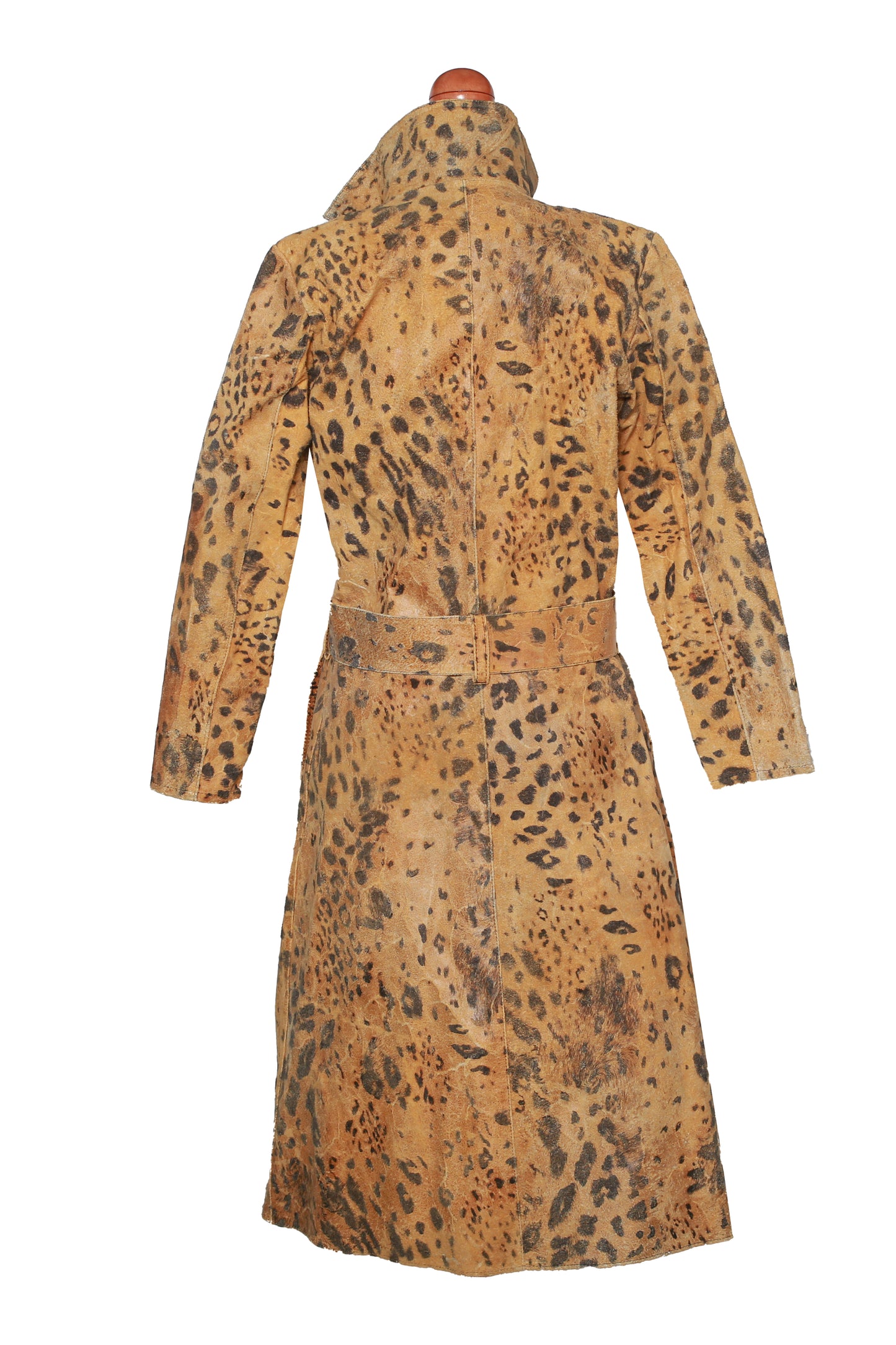 Golden Wild Cat Leather Overcoat los angeles