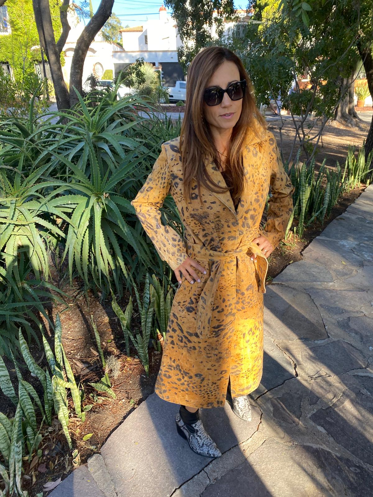 Golden Wild Cat Leather Overcoat san francisco