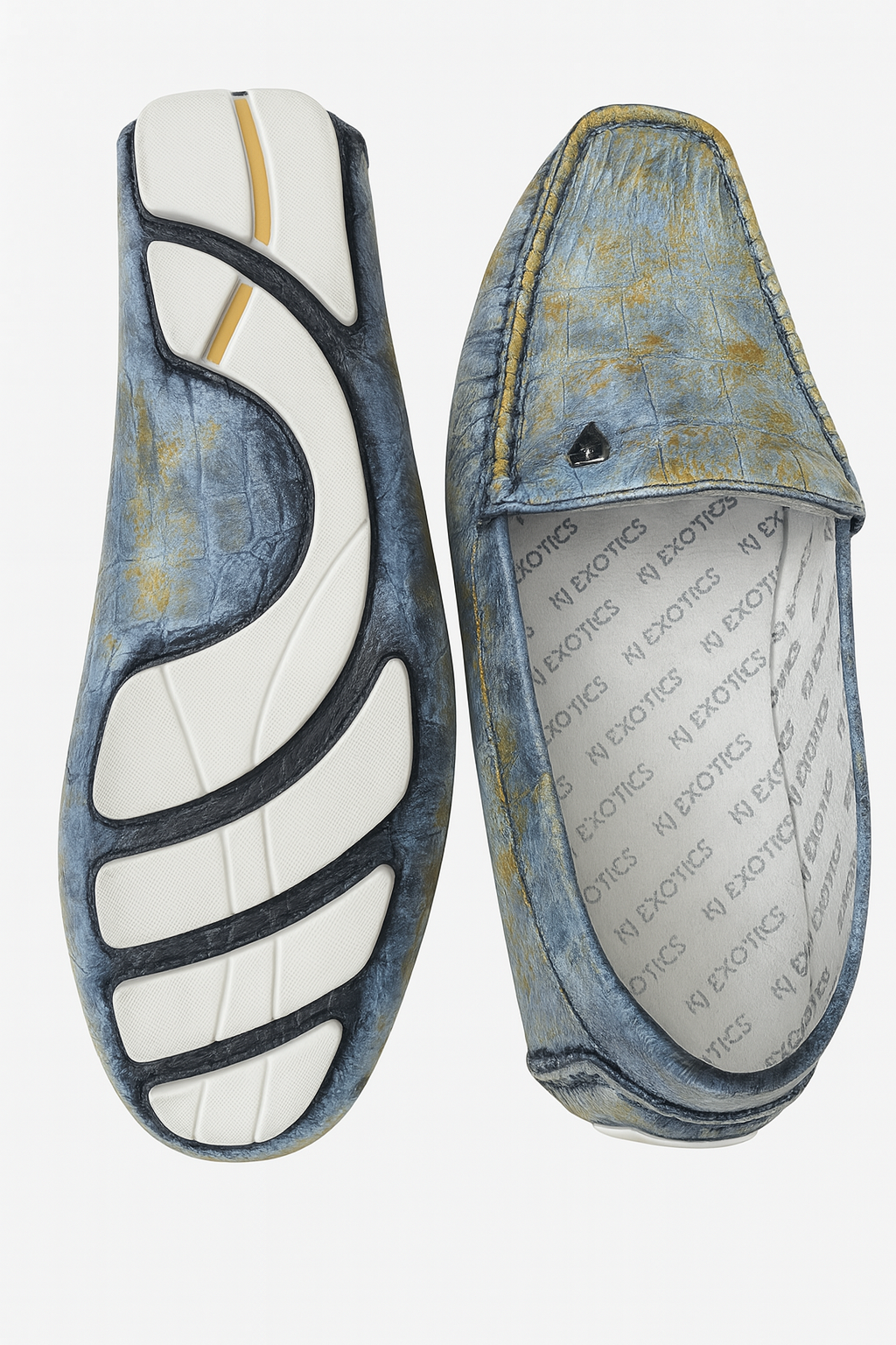 Hand-Finished Exotic Pattern Loafers – Blue & Gold Crocodile-Embossed Leather denver