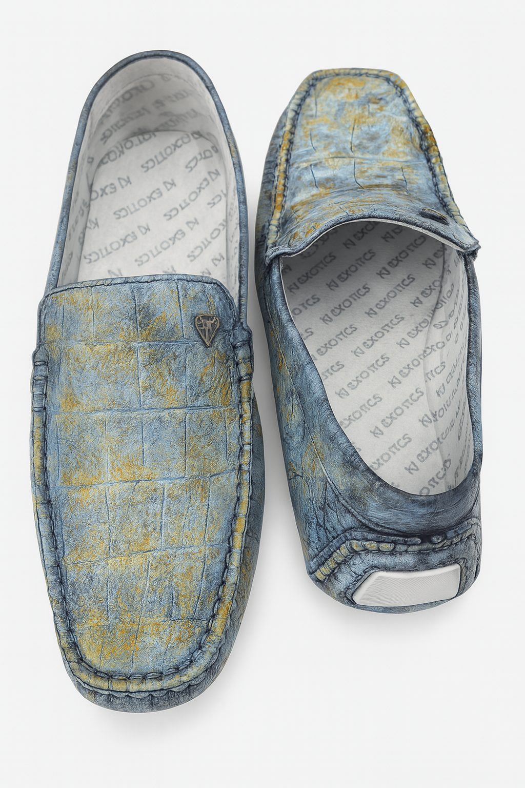 Hand-Finished Exotic Pattern Loafers – Blue & Gold Crocodile-Embossed Leather portland