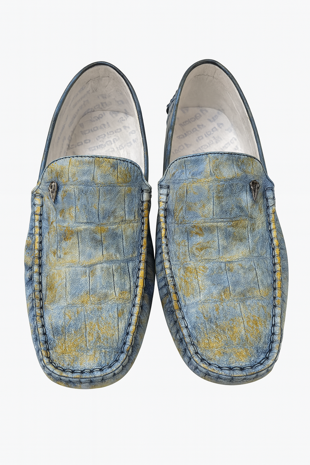 Hand-Finished Exotic Pattern Loafers – Blue & Gold Crocodile-Embossed Leather texas