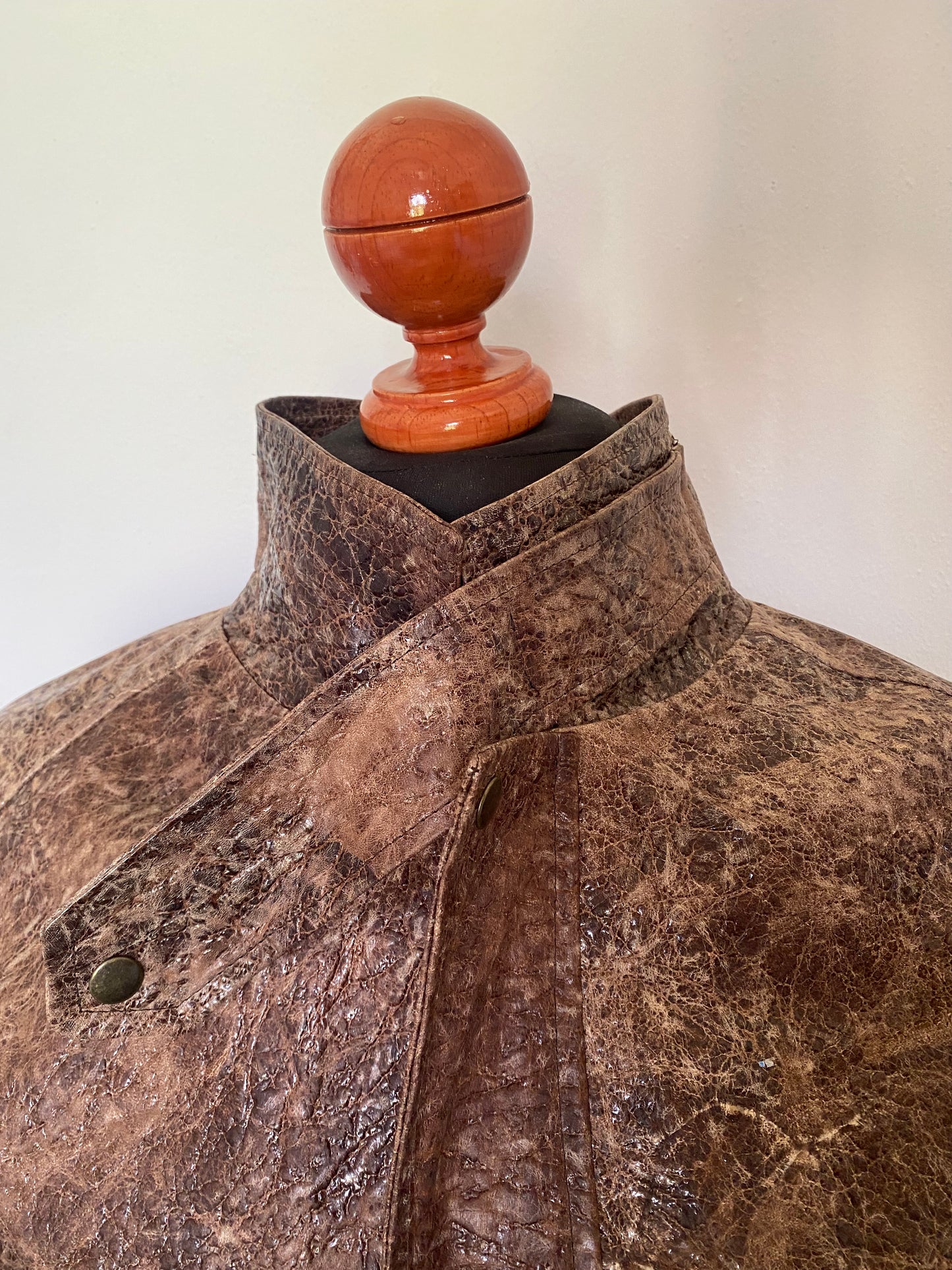 Distressed Antique Brown Leather Jacket – Vintage Oversized Bomber Style