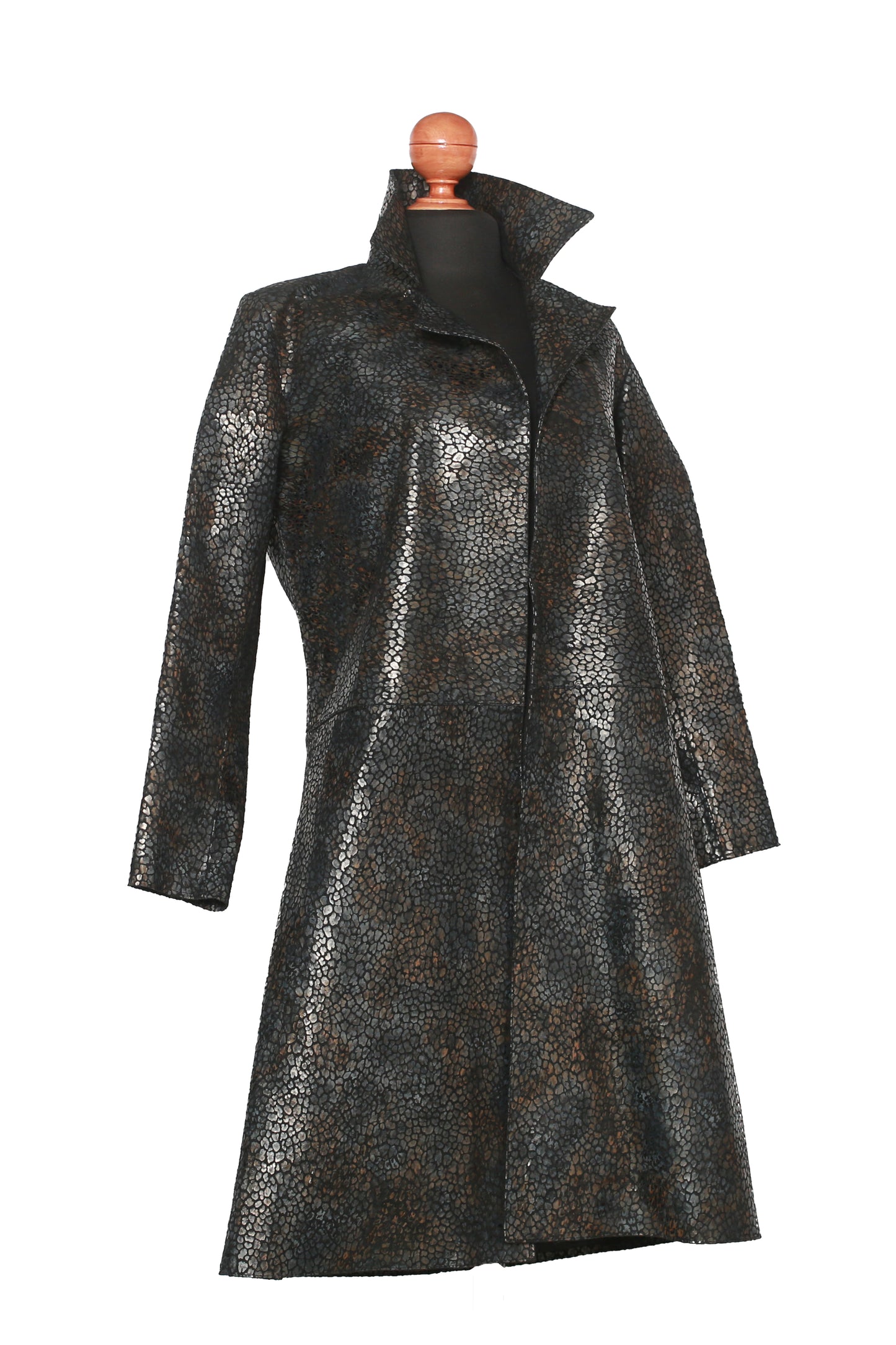 Jackets Black Jungle Texture Overcoat – Dark Animal Print Leather Statement Coat