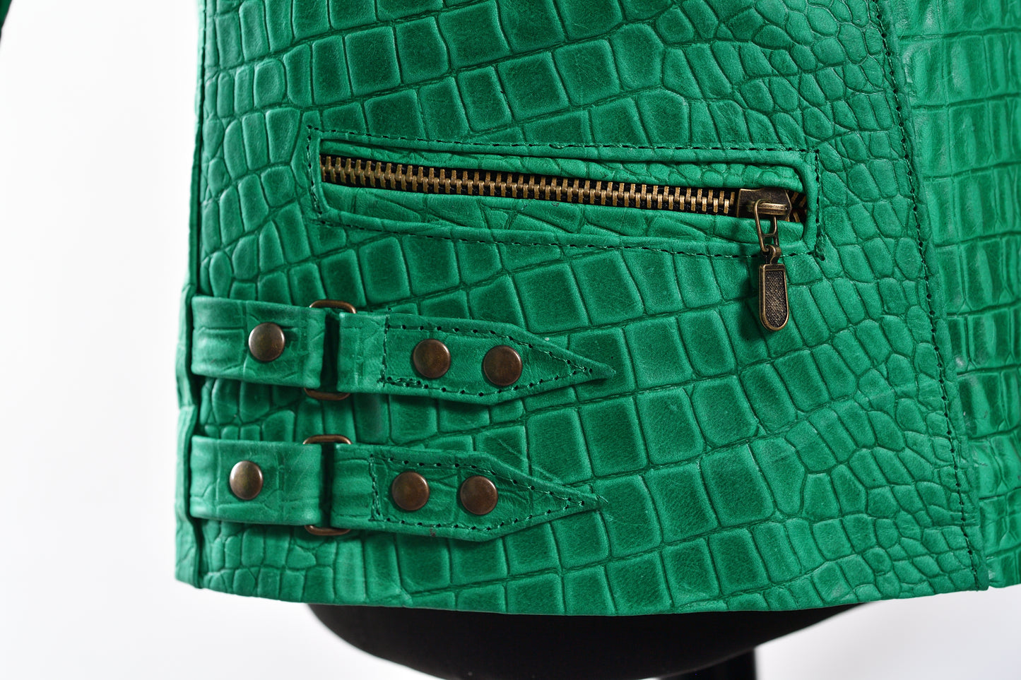 Kids Green Crocodile-Embossed Moto Jacket new york