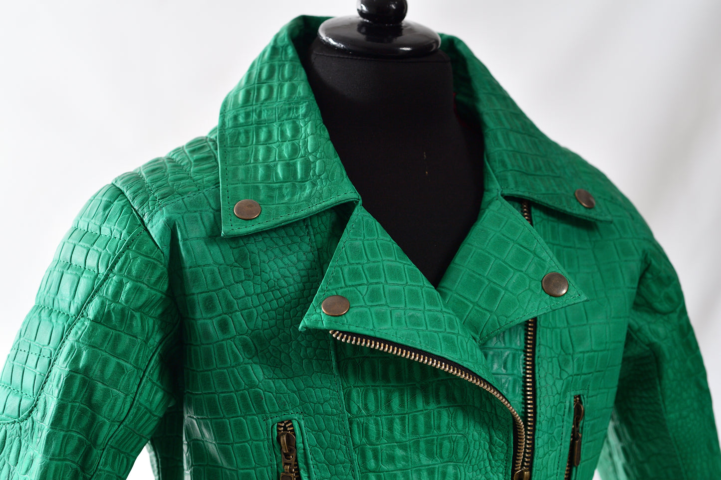 Kids Green Crocodile-Embossed Moto Jacket texas