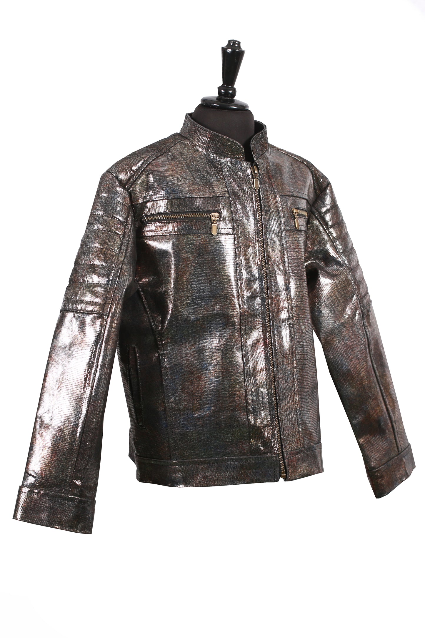 Kids Metallic Coated Leather Jacket – Black & Bronze Moto Style california