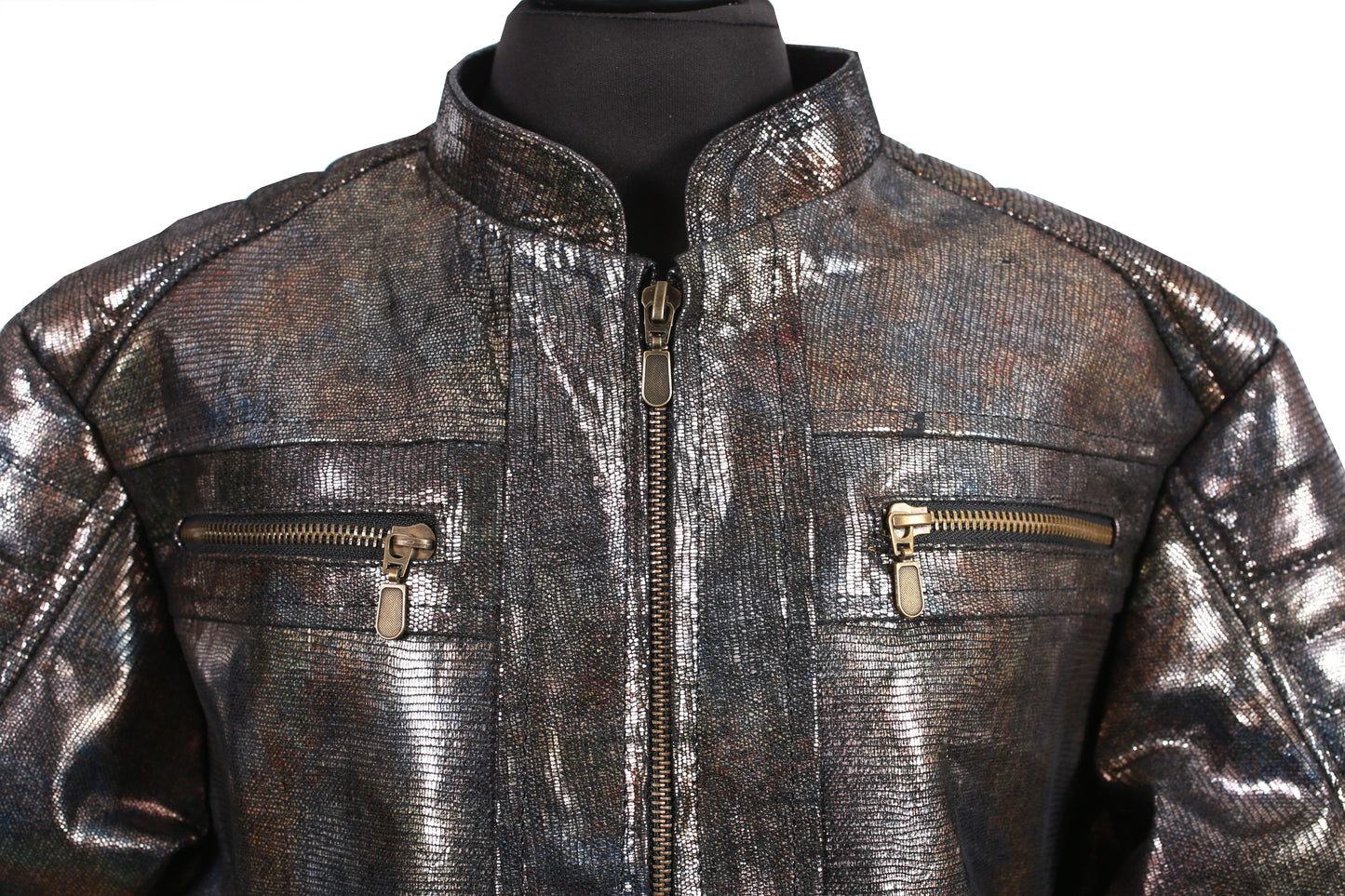 Kids Metallic Coated Leather Jacket – Black & Bronze Moto Style new york