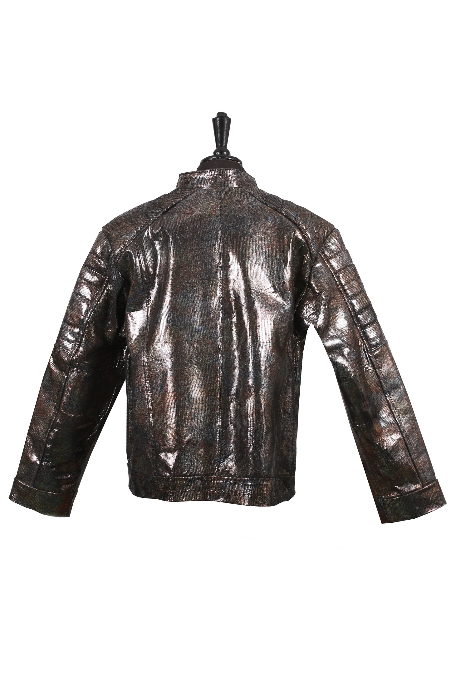 Kids Metallic Coated Leather Jacket – Black & Bronze Moto Style texas