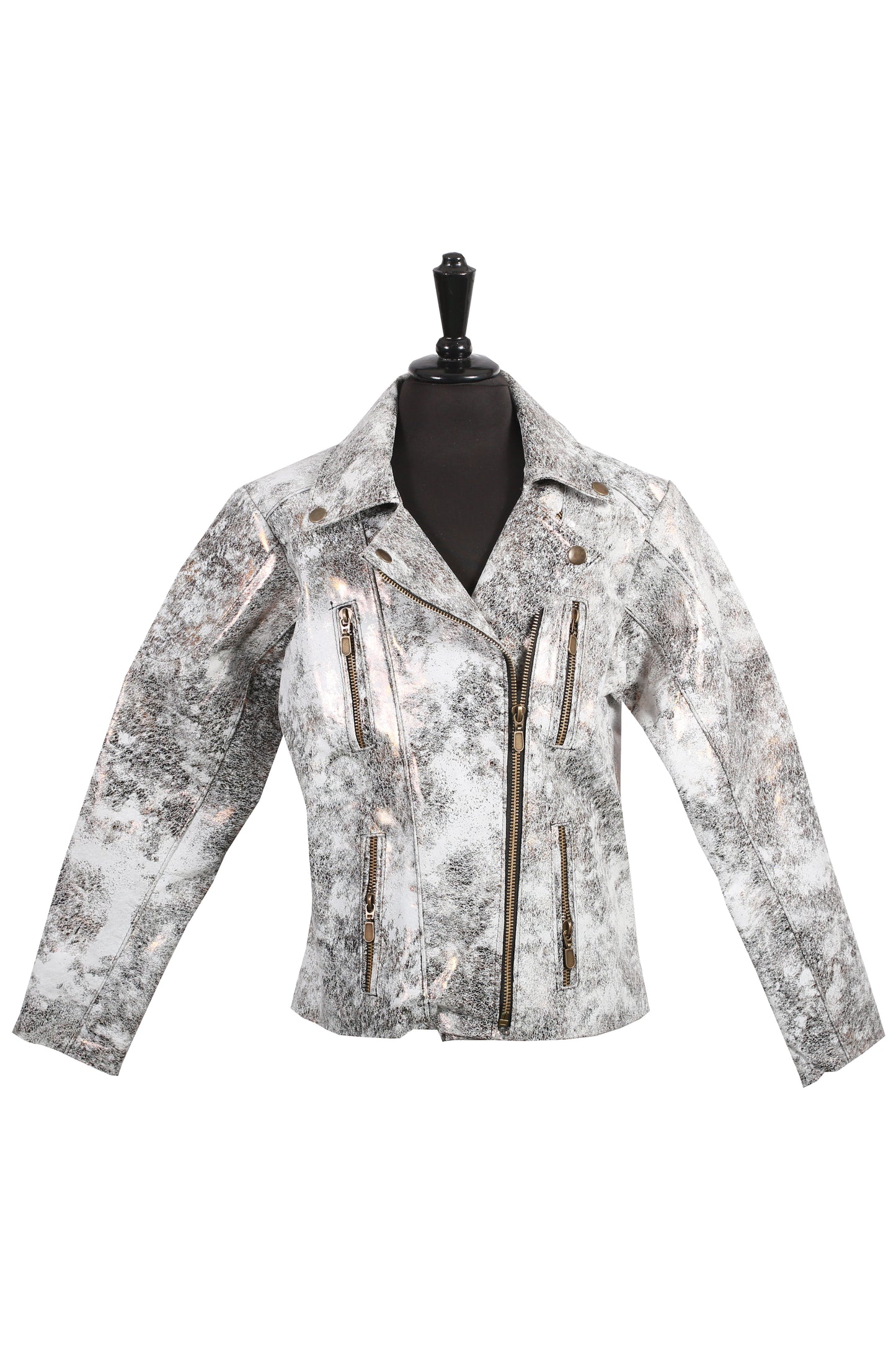 Kids Metallic Marble-Print Leather Biker Jacket – Futuristic Rockstar Style