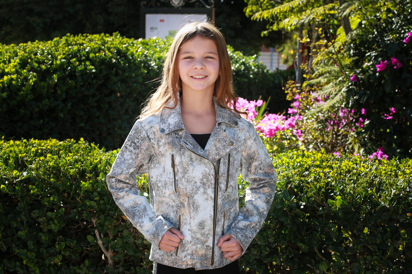 Kids Metallic Marble-Print Leather Biker Jacket denver