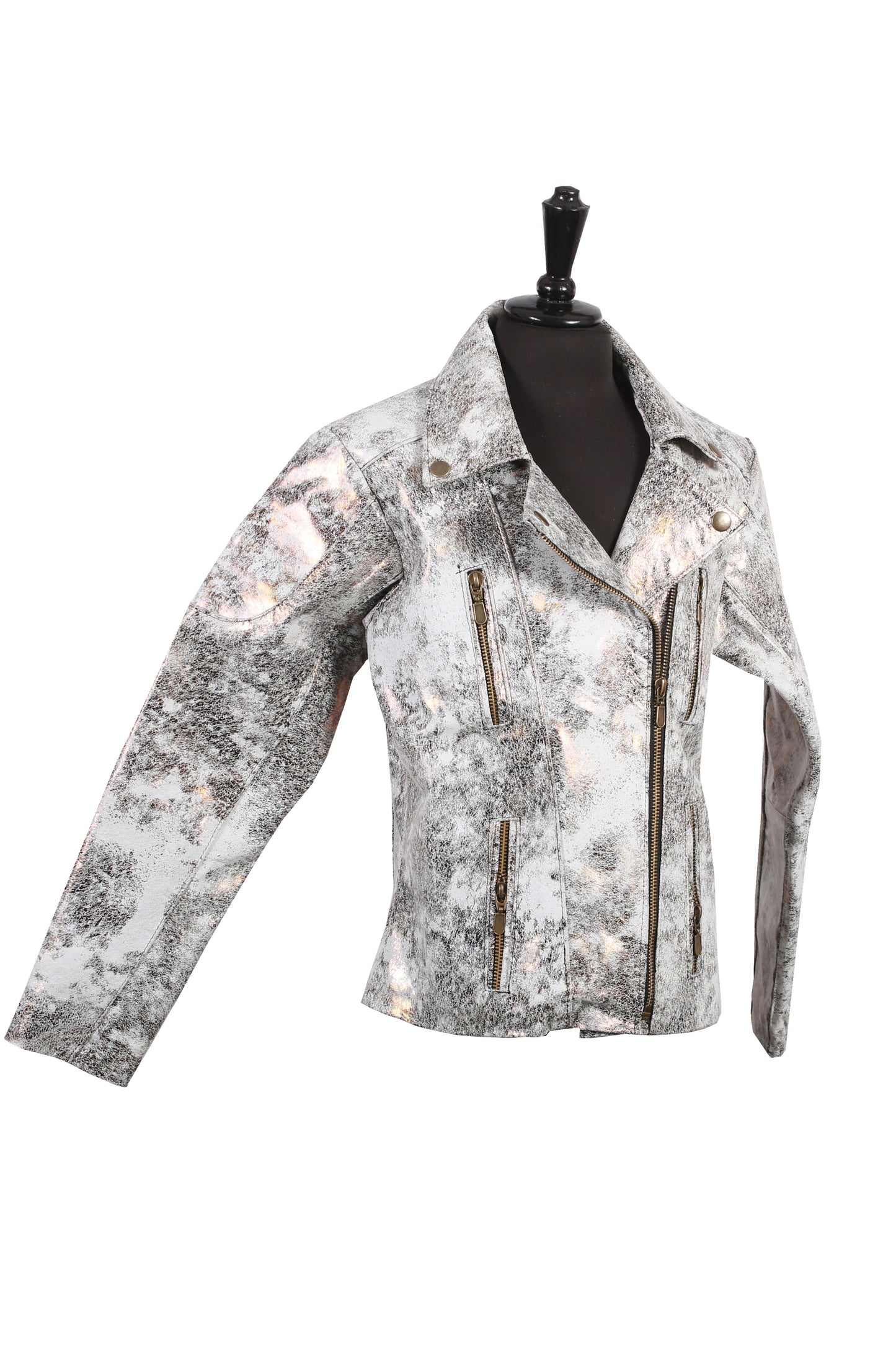 Kids Metallic Marble-Print Leather Biker Jacket near me