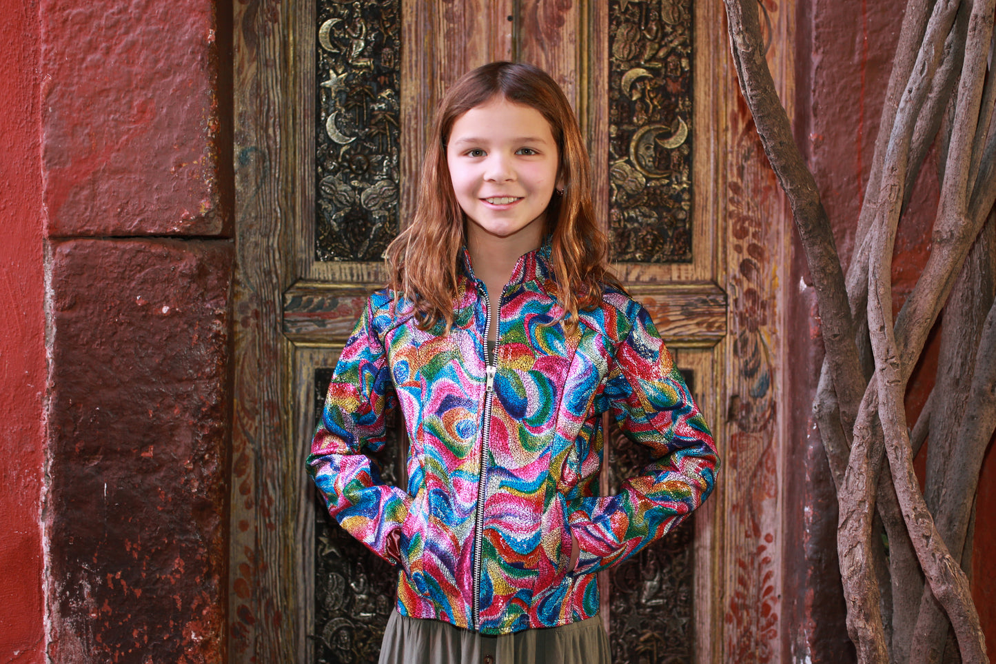 Kids Psychedelic Rainbow Swirl Leather Jacket houston