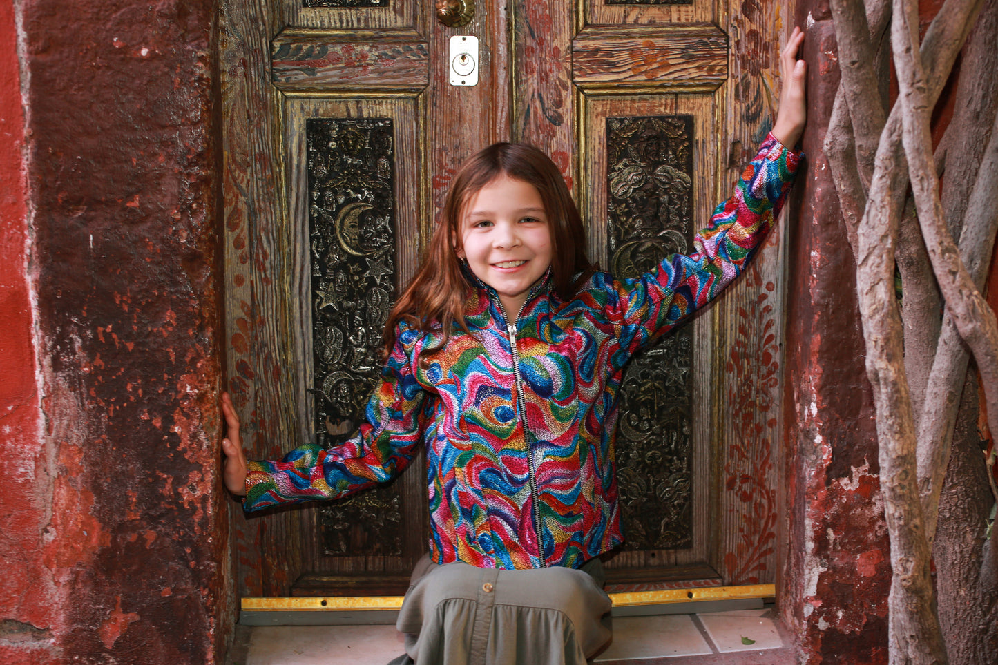 Kids Psychedelic Rainbow Swirl Leather Jacket san diego