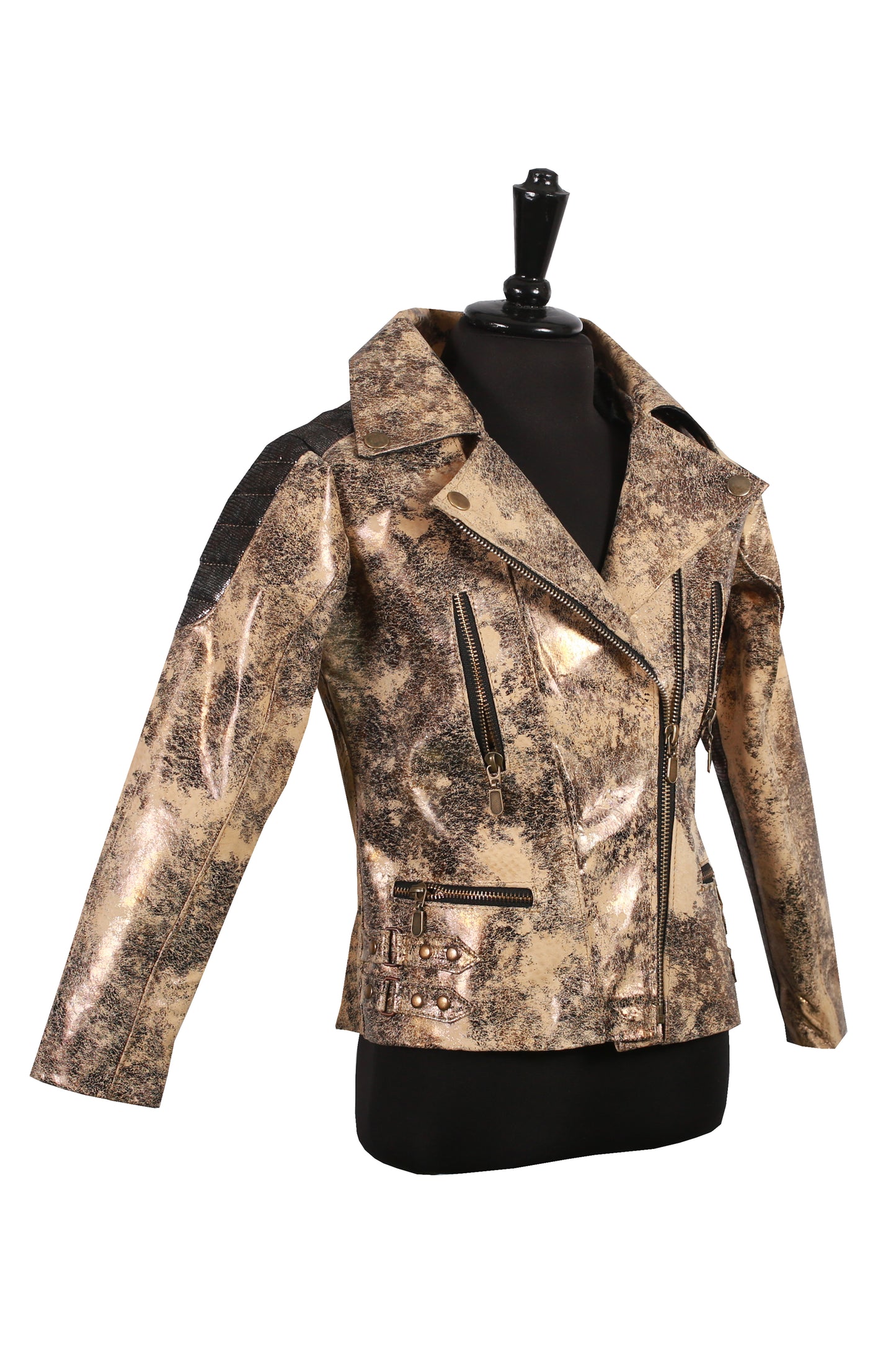 Kids Rockstar Metallic Leather Moto Jacket – Bold Gold Statement Style near me