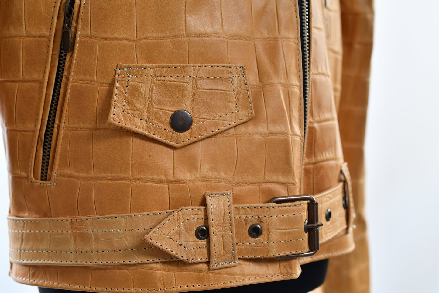 Kids Yellow Crocodile-Embossed Leather Biker Jacket dallas
