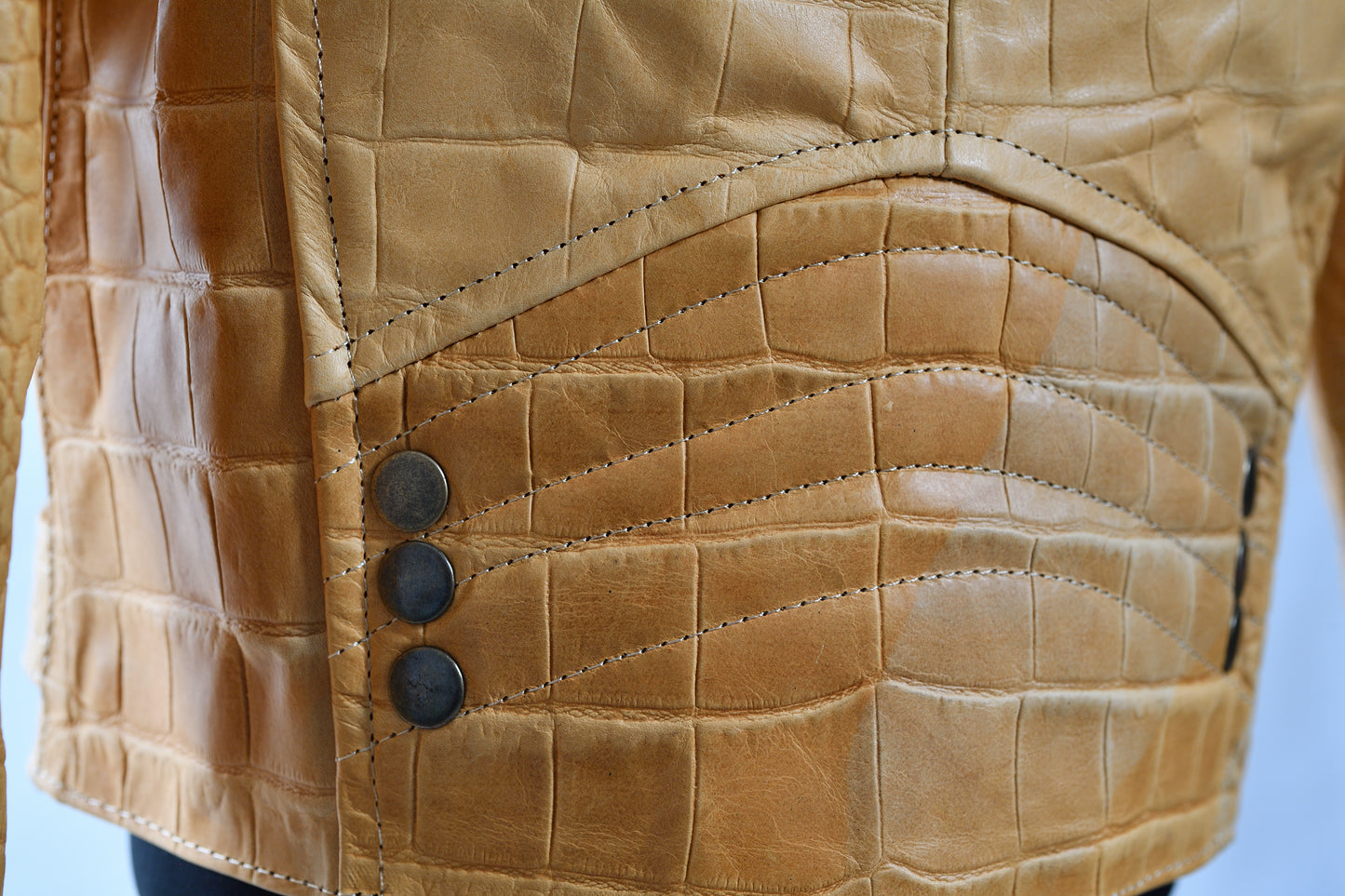 Kids Yellow Crocodile-Embossed Leather Biker Jacket houston