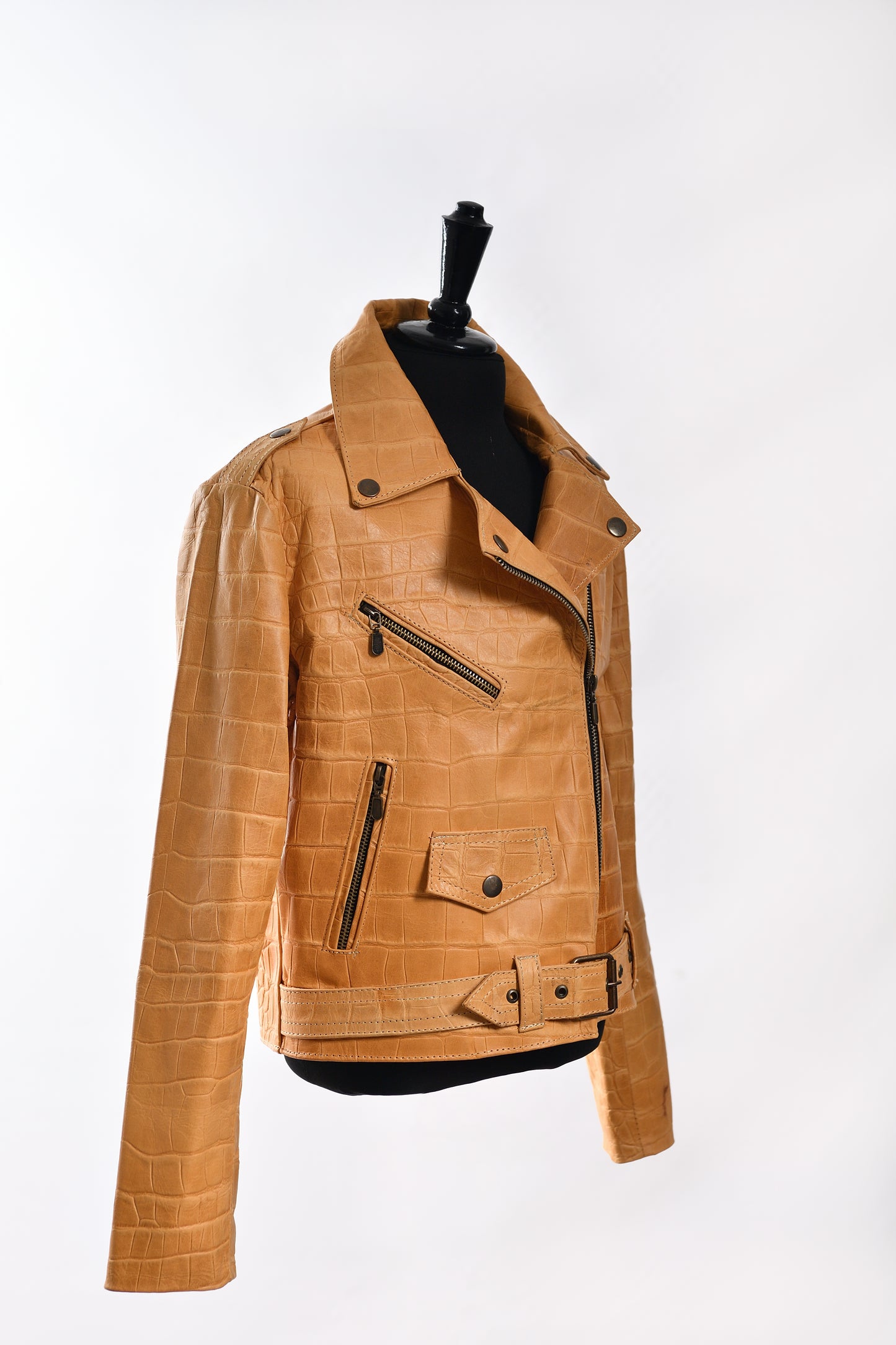 Kids Yellow Crocodile-Embossed Leather Biker Jacket los angeles