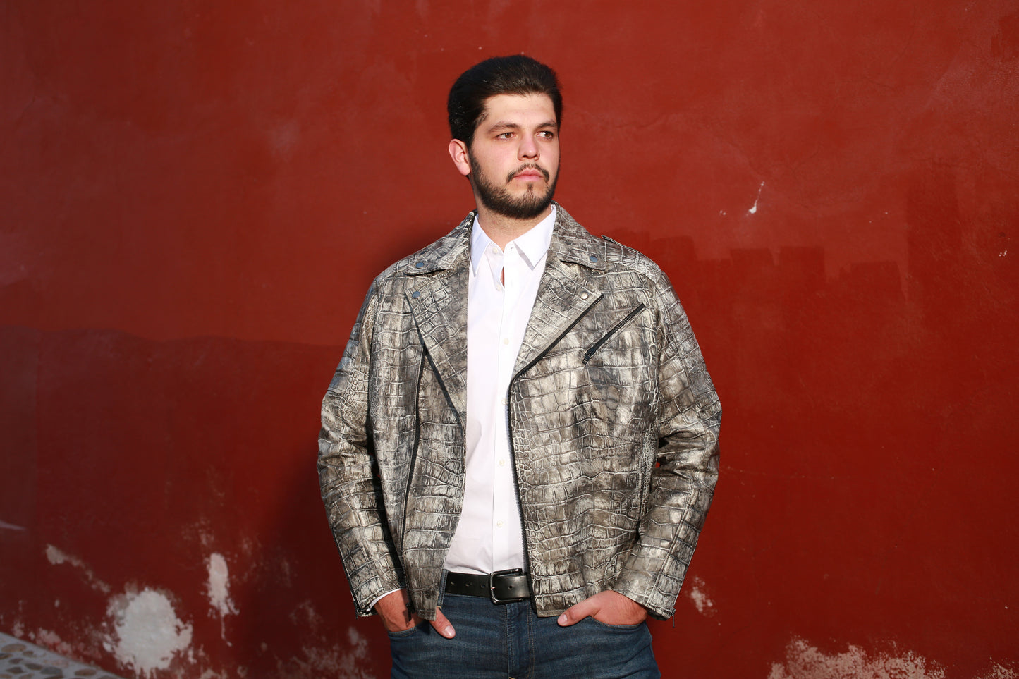Charcoal Embossed Crocodile Rider Jacket