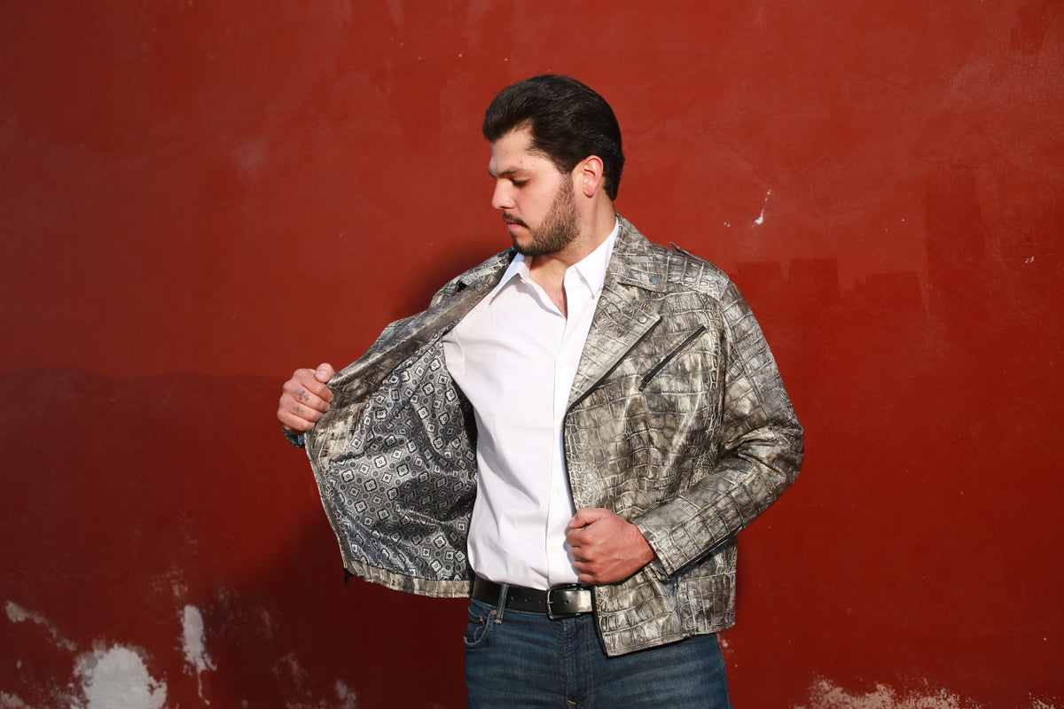 Charcoal Embossed Crocodile Rider Jacket miami