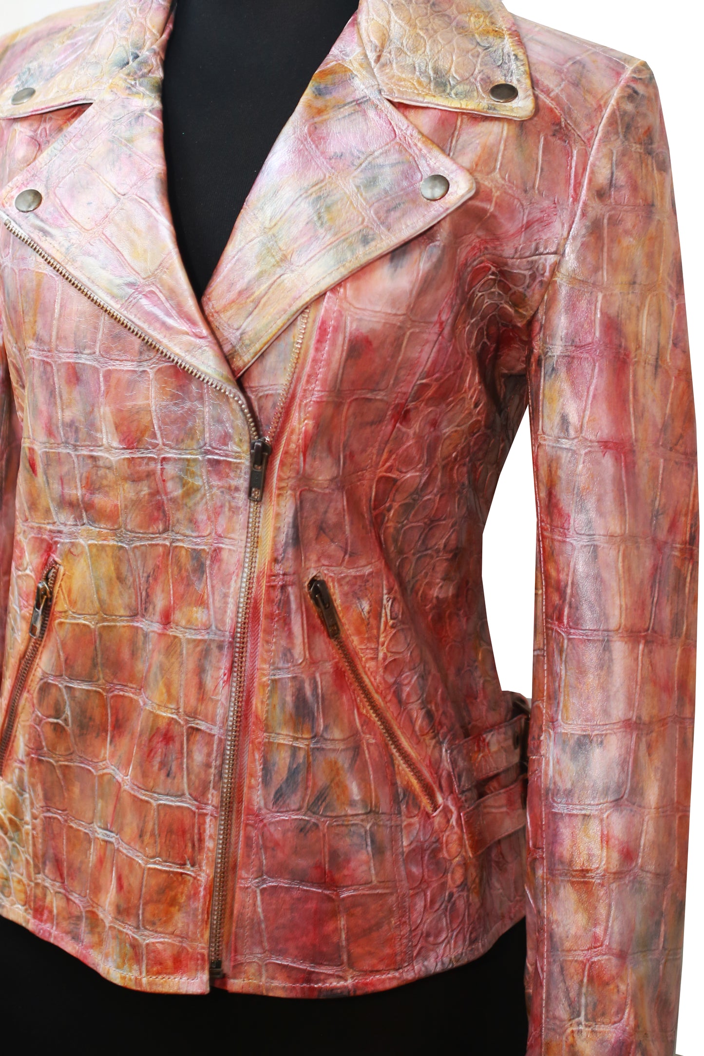 Vivid Croc Leather Biker – Hand-Stained Artistic Expression