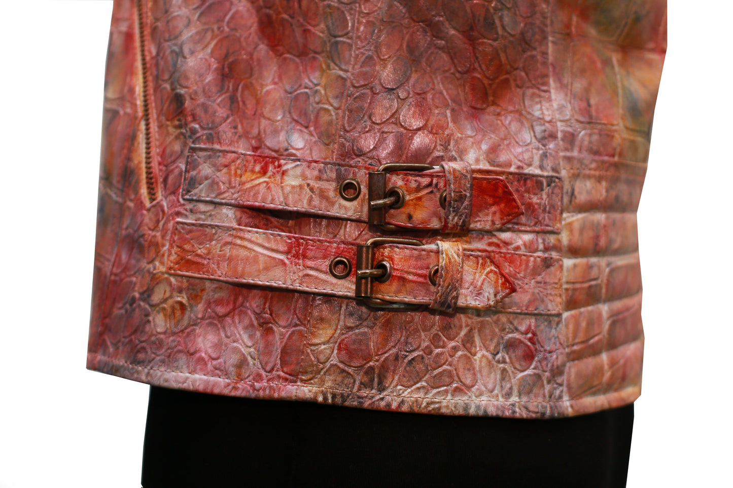 Vivid Croc Leather Biker – Hand-Stained Artistic Expression