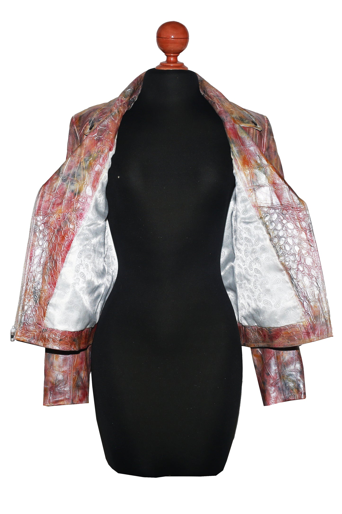 Vivid Croc Leather Biker – Hand-Stained Artistic Expression