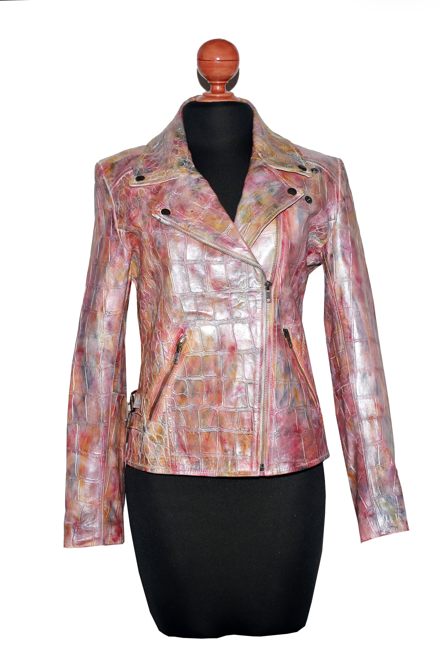 Vivid Croc Leather Biker – Hand-Stained Artistic Expression