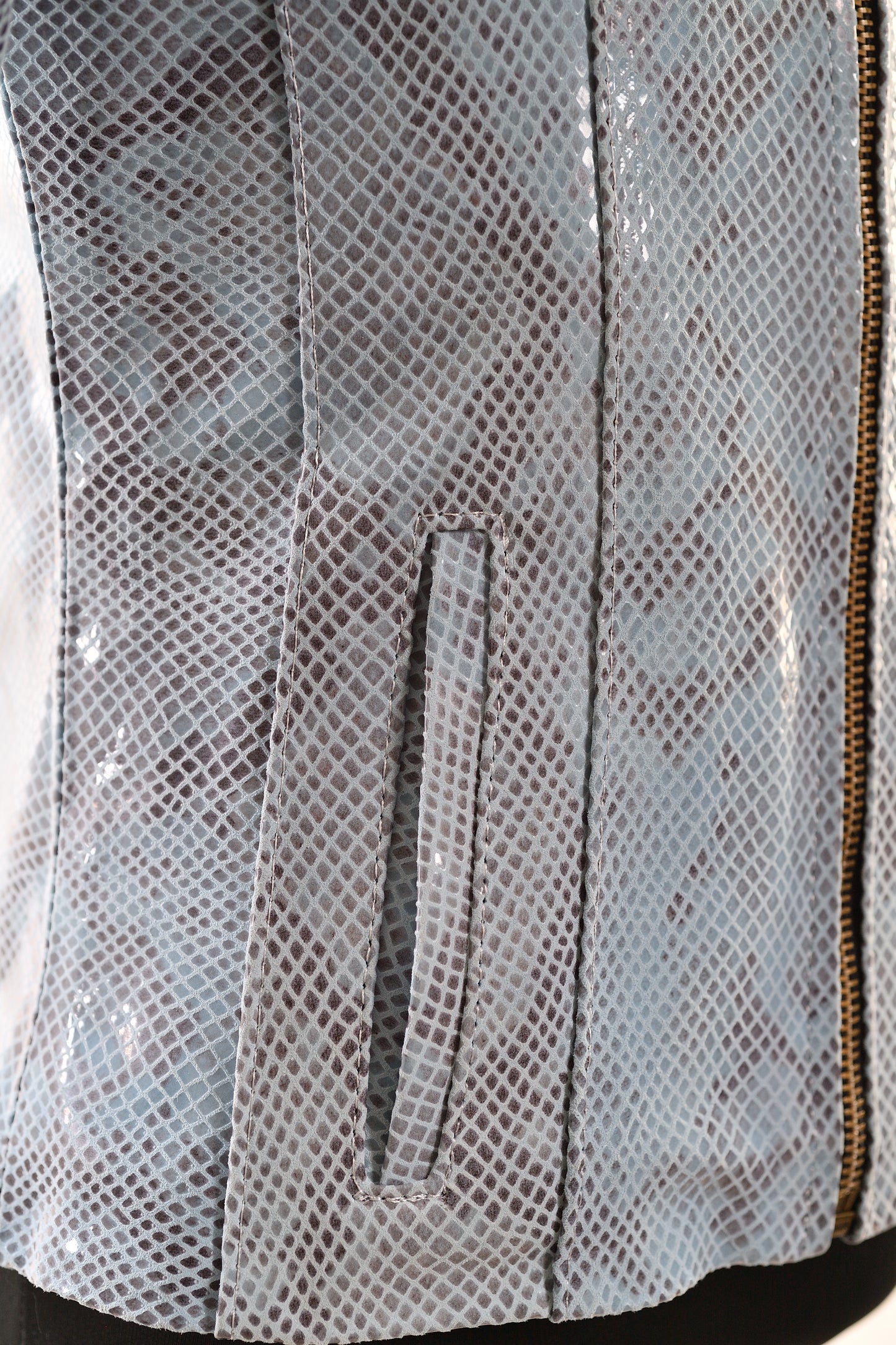 Light Blue Snake-Texture Zip-Up Leather Jacket – Girls dallas