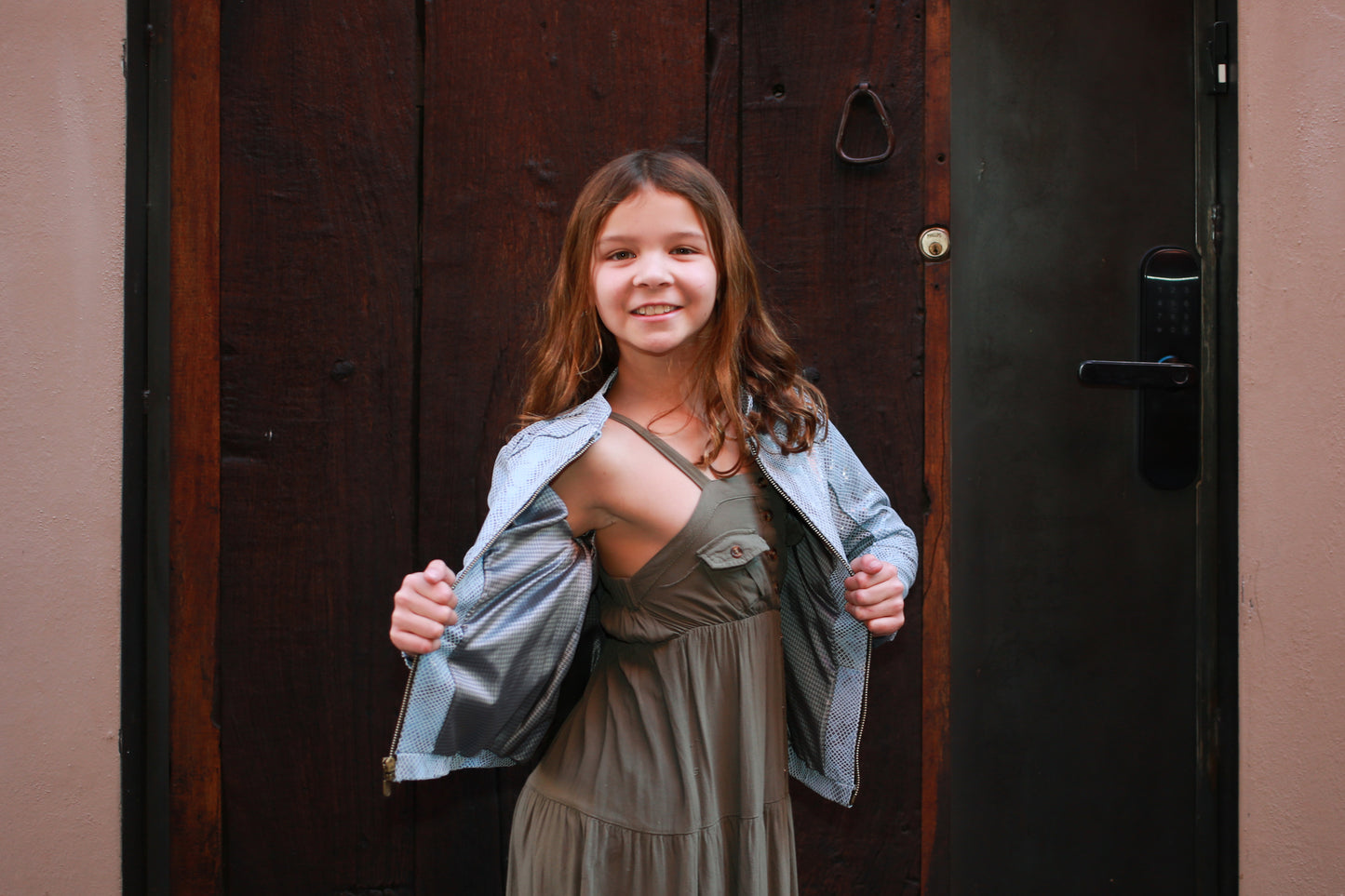 Light Blue Snake-Texture Zip-Up Leather Jacket – Girls denver