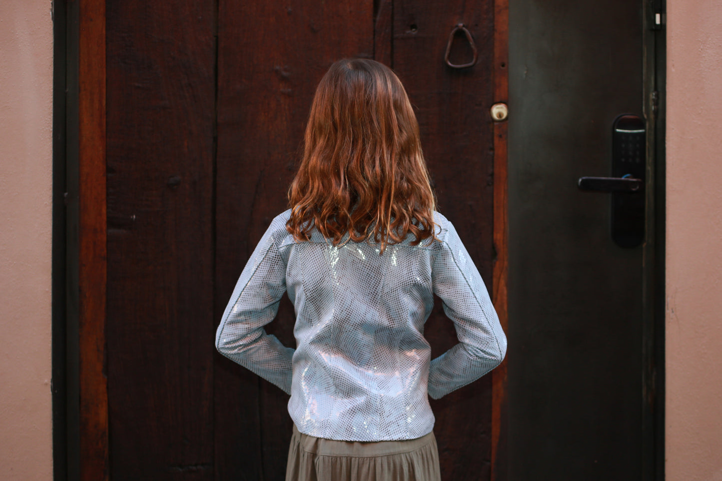 Light Blue Snake-Texture Zip-Up Leather Jacket – Girls san diego