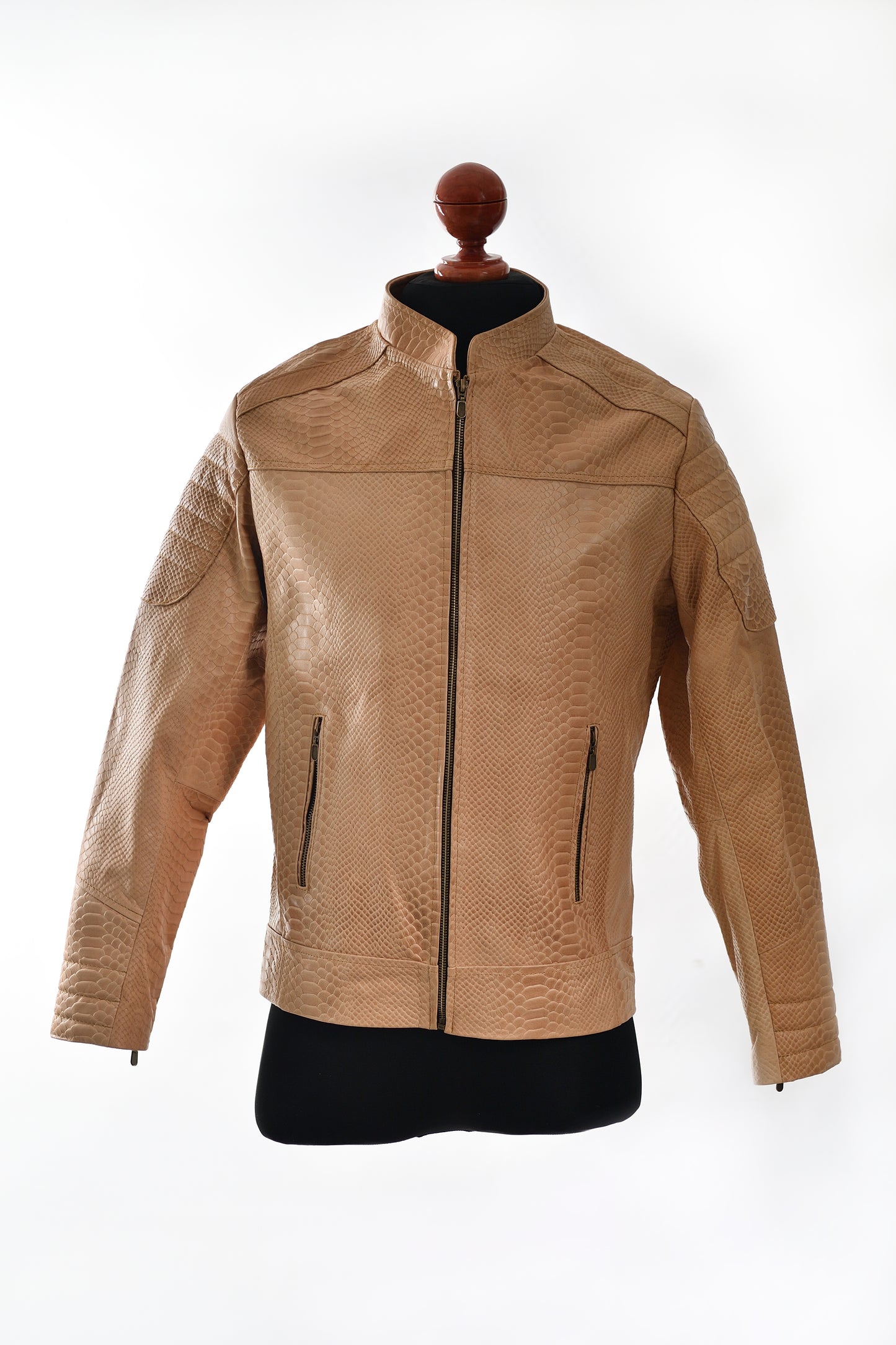 Light Tan Reptile-Embossed Leather Moto Jacket near me