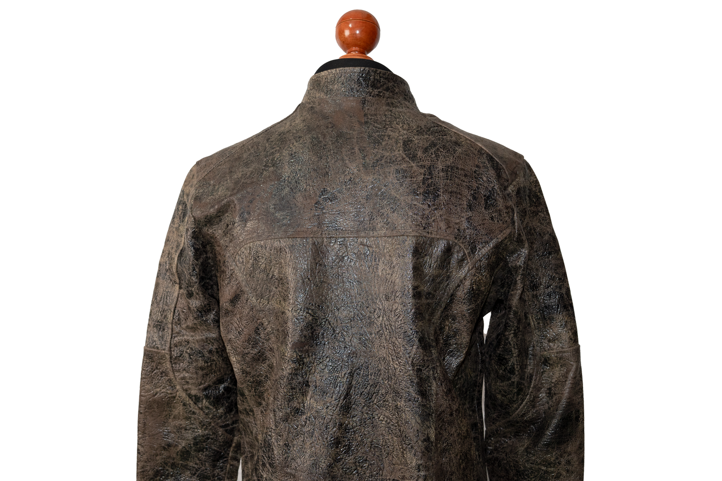 Rustic Charcoal-Brown Leather Moto Jacket,embossed