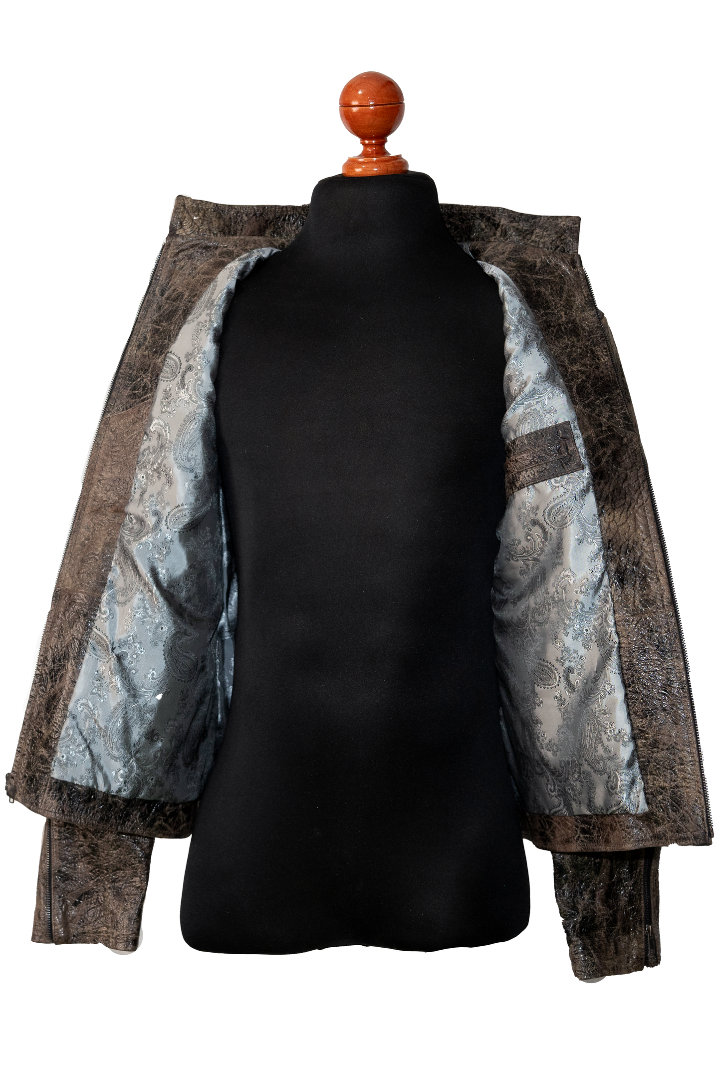 Rustic Charcoal-Brown Leather Moto Jacket,embossed