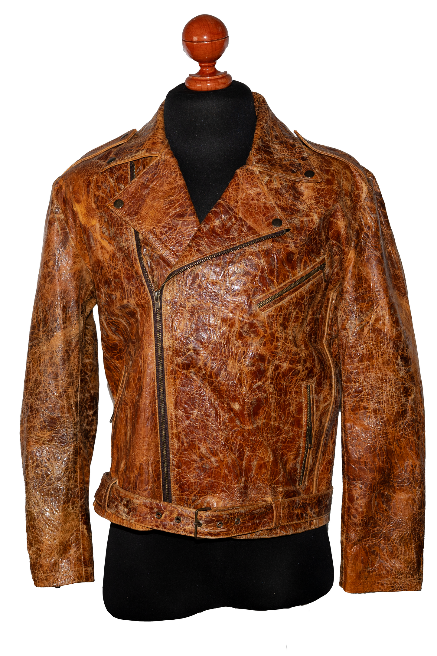 Hand-Treated Distressed Leather Biker Jacket