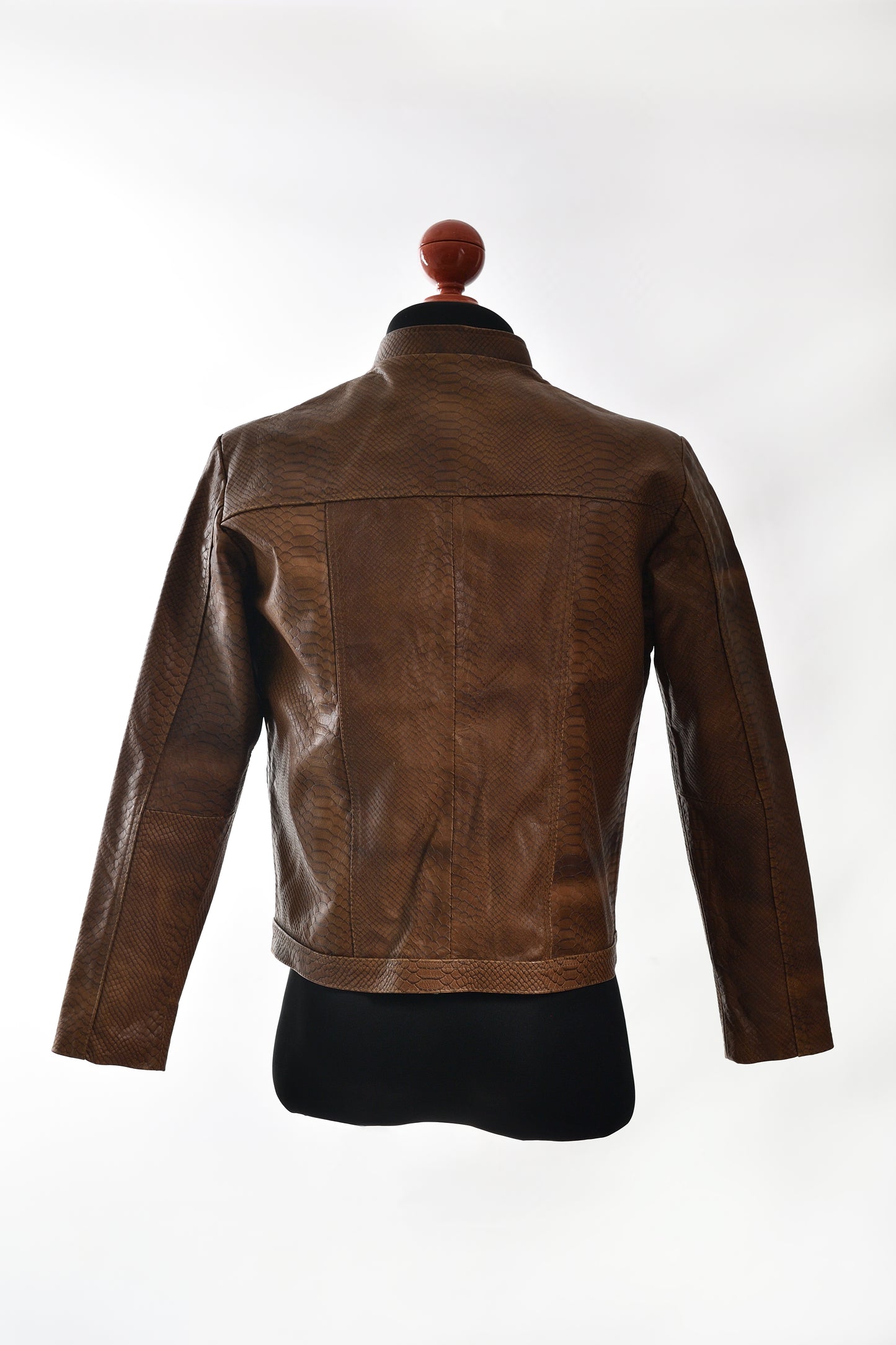 Mens Classic Brown Python-Textured Leather Jacket Exotic california