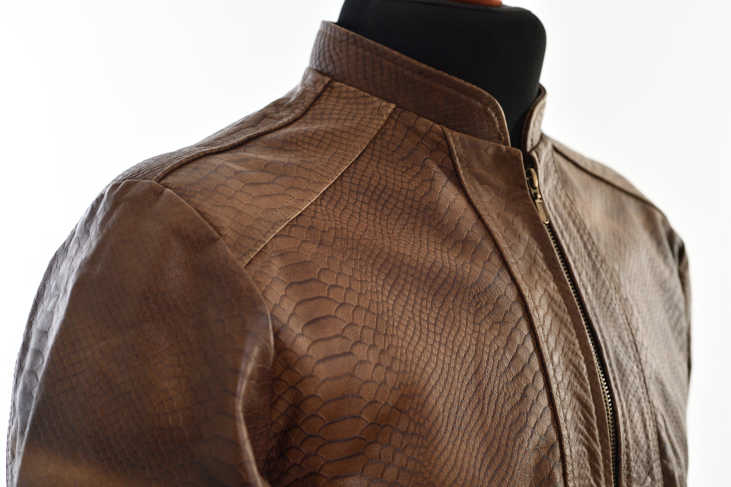 Mens Classic Brown Python-Textured Leather Jacket Exotic dallas