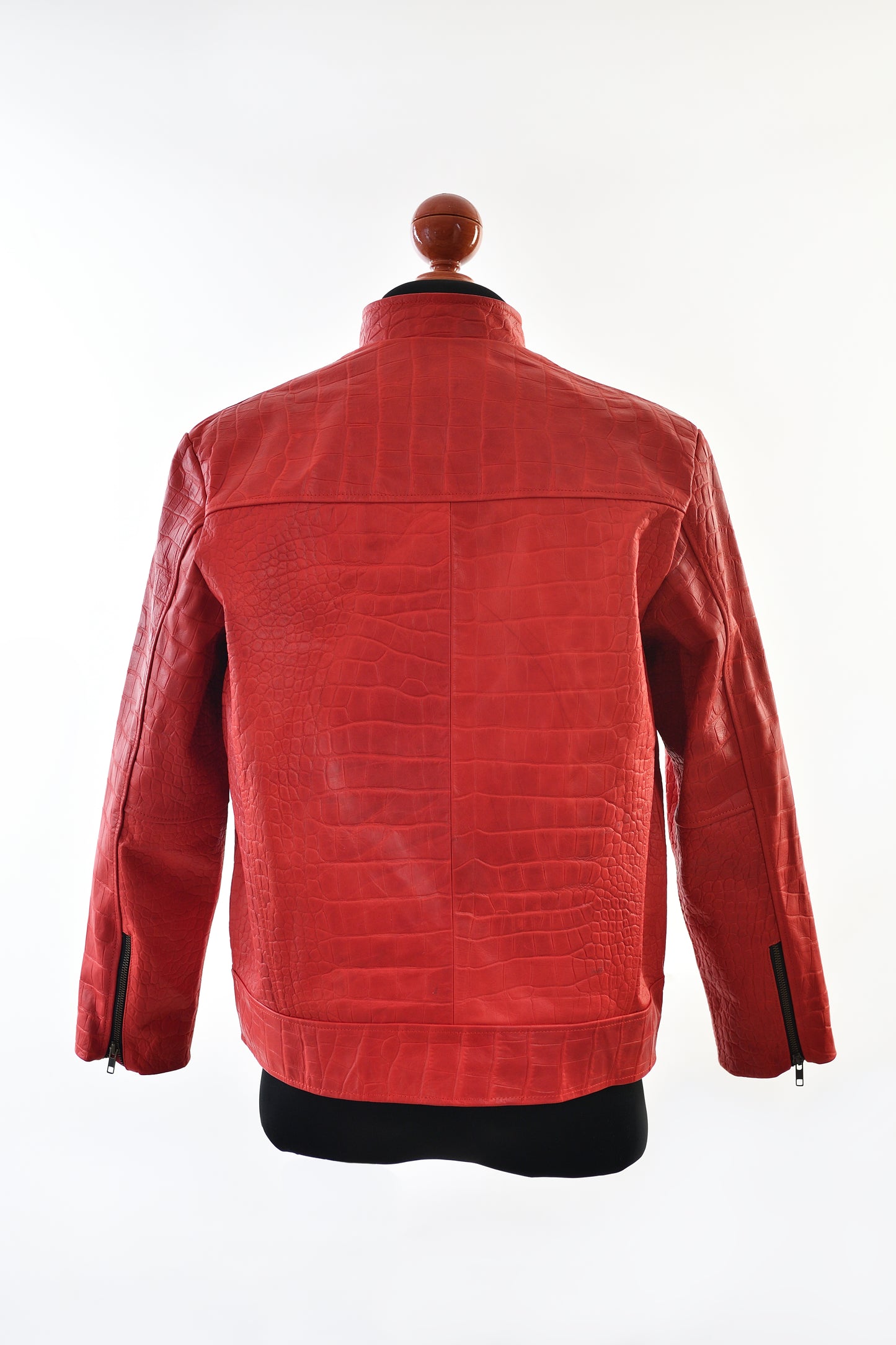 Red Crocodile-Embossed Leather Biker Jacket for Men dallas