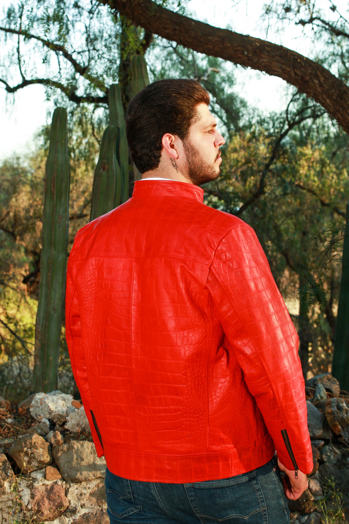 Red Crocodile-Embossed Leather Biker Jacket for Men las vegas