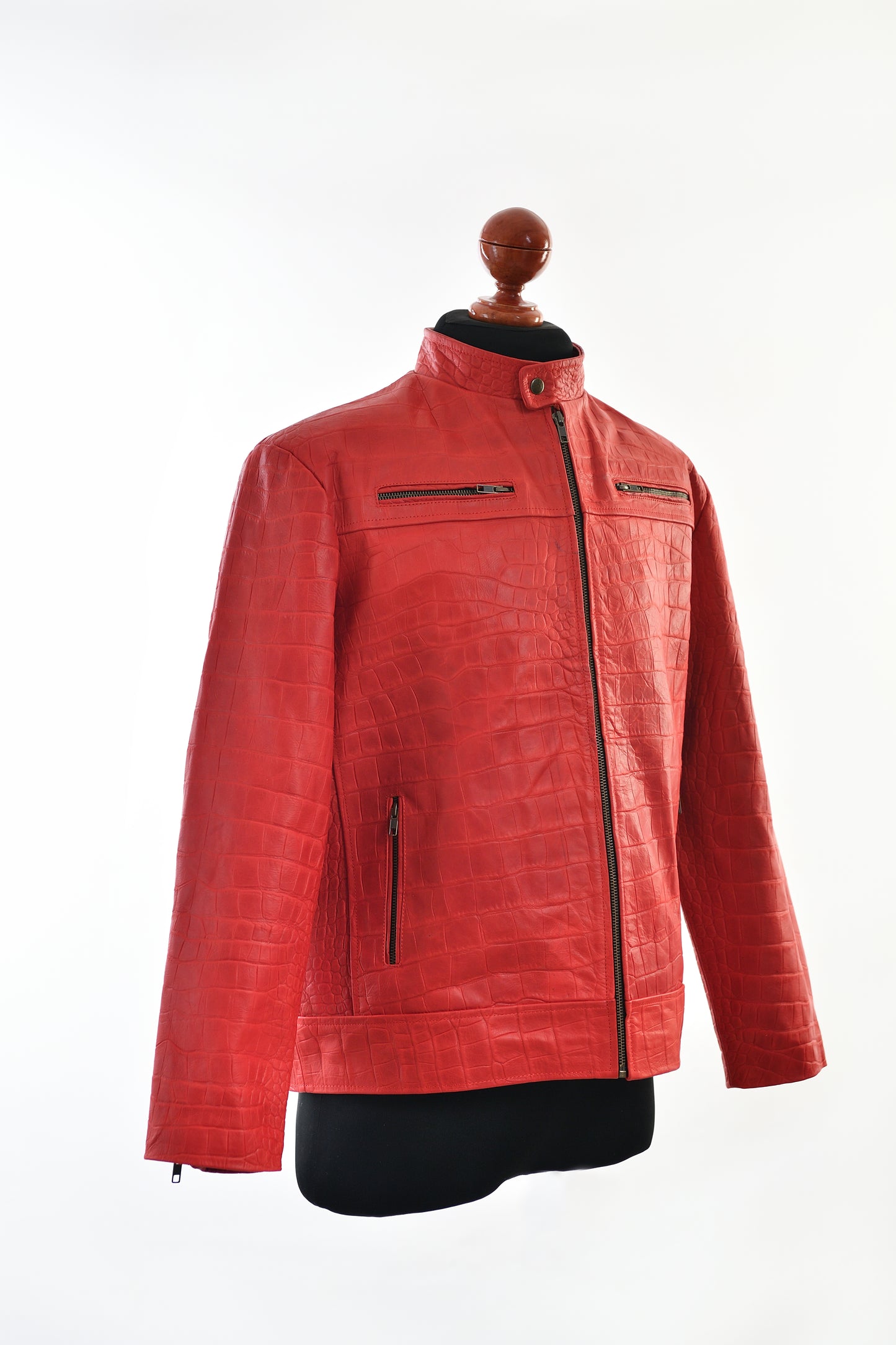 Red Crocodile-Embossed Leather Biker Jacket for Men near me