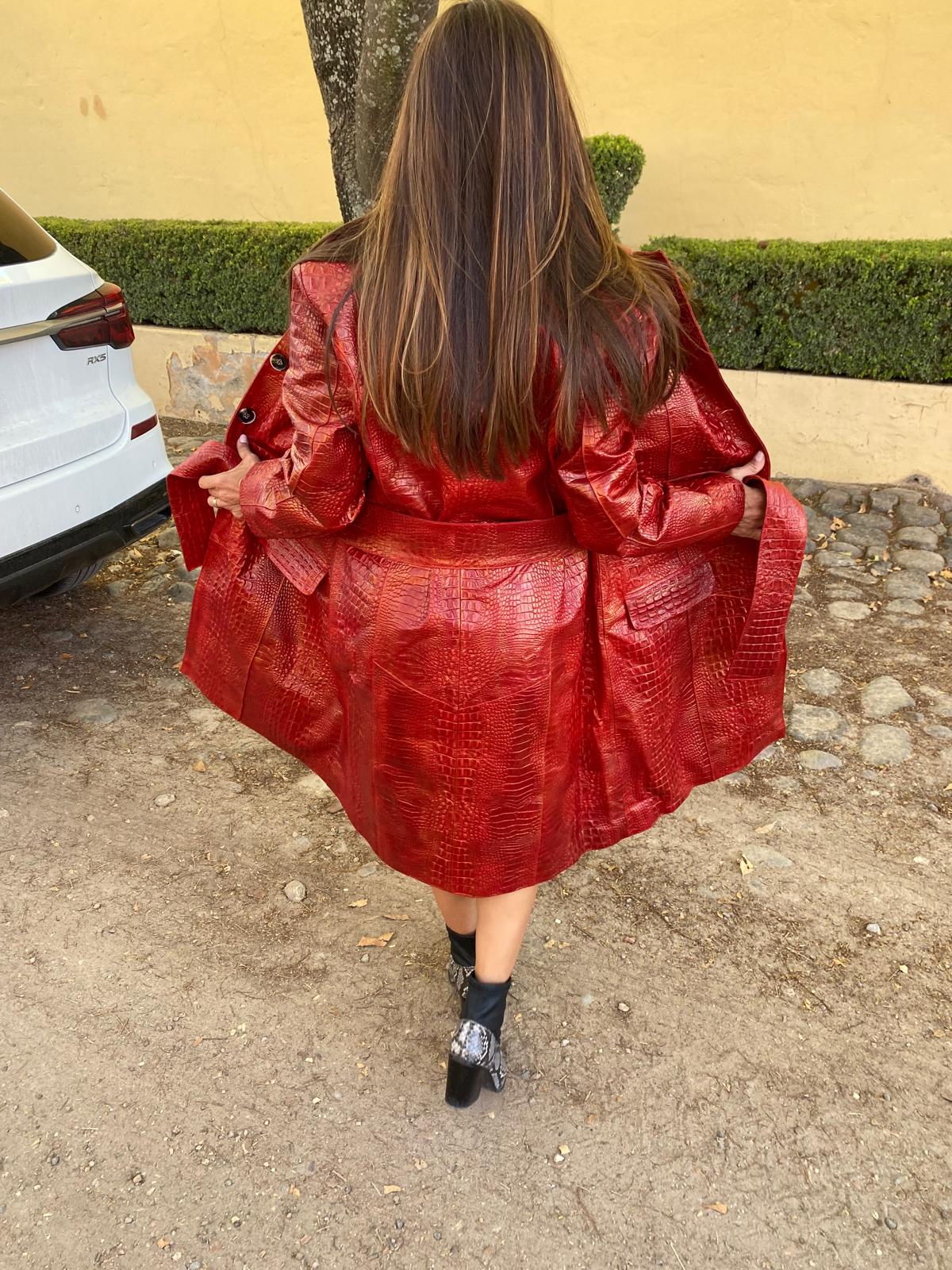 Red & Gold Statement Leather Trench las vegas