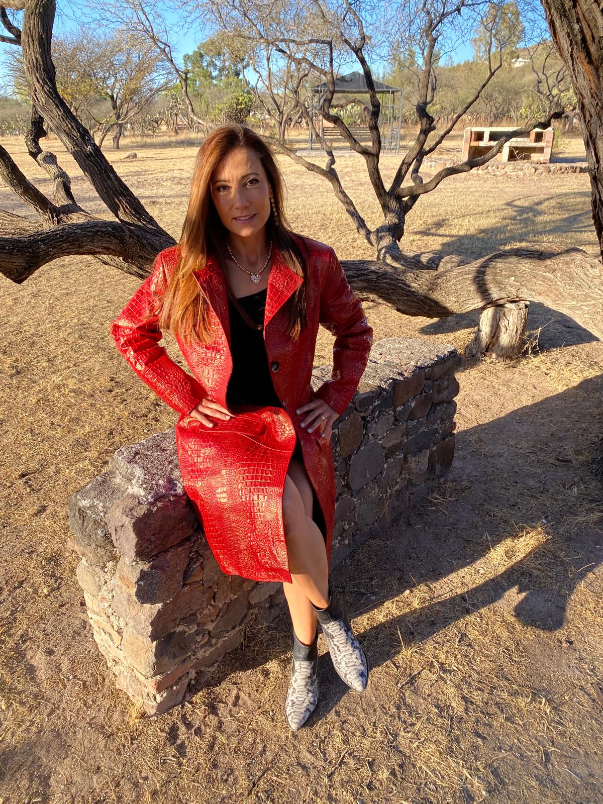 Red & Gold Statement Leather Trench los angeles