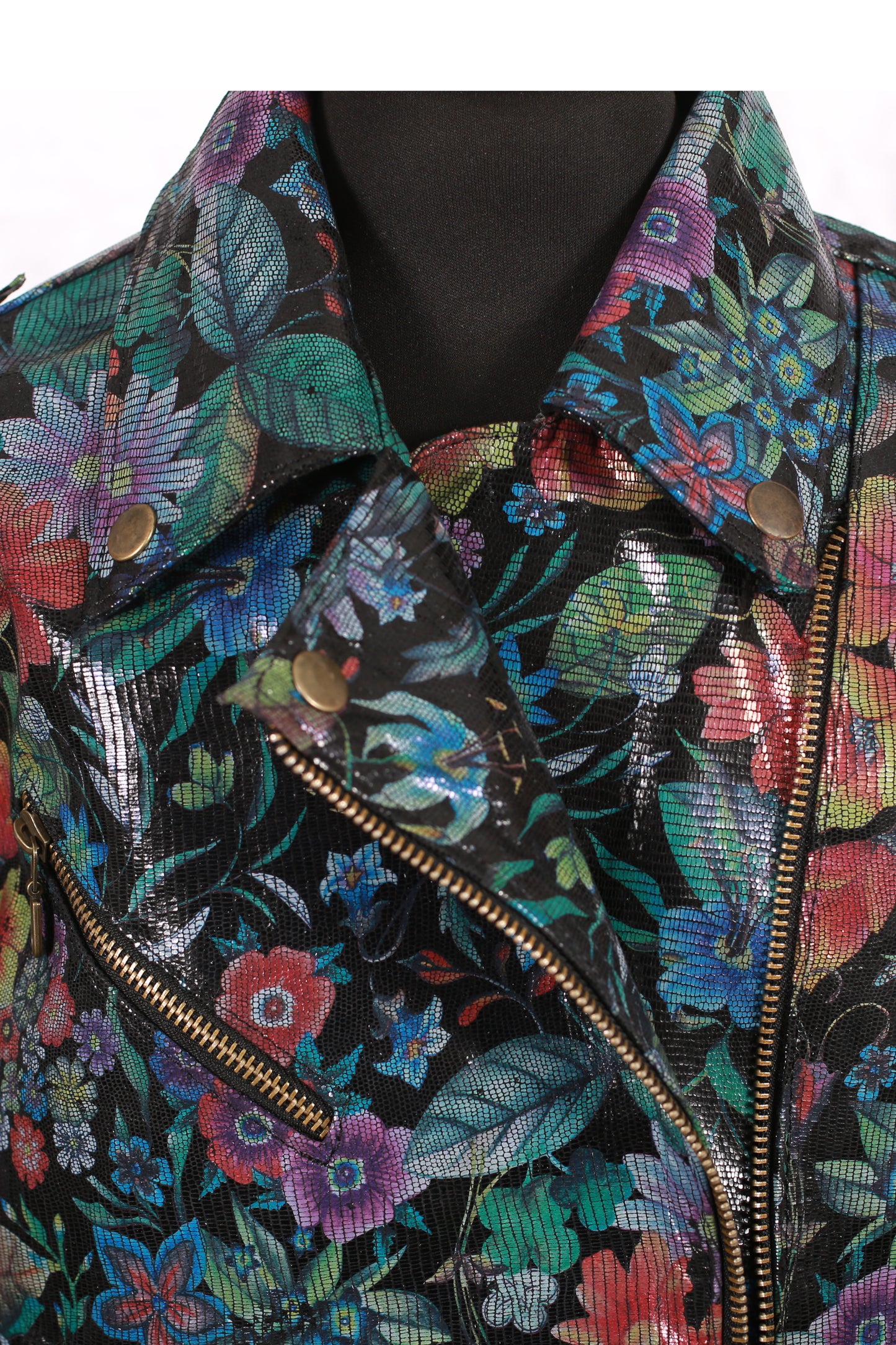Shiny Floral Print Leather Jacket for Kids los angeles