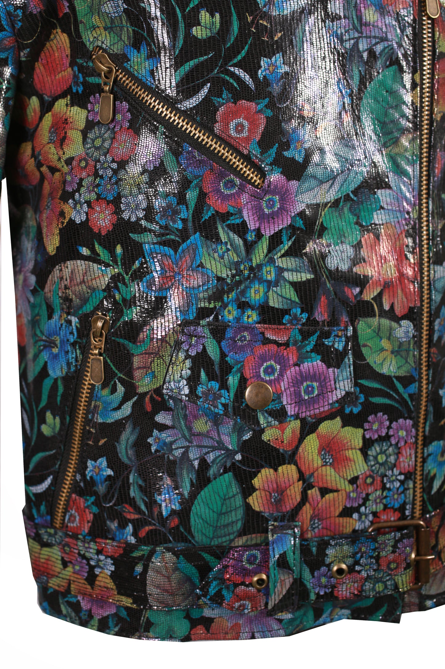 Shiny Floral Print Leather Jacket for Kids san francisco