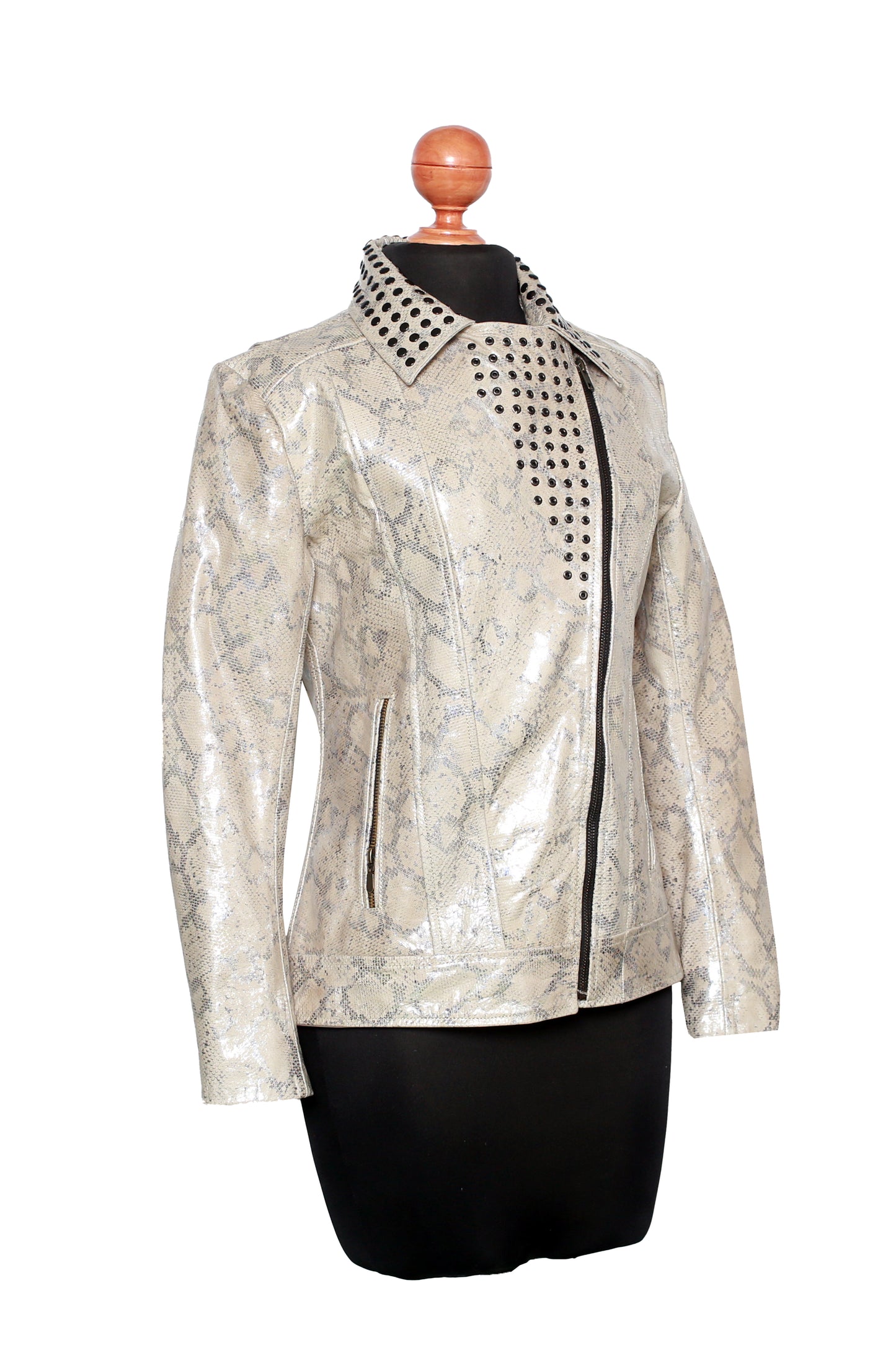 Silver Dust Serpent Jacket – High-Gloss Snake Embossed Leather dallas