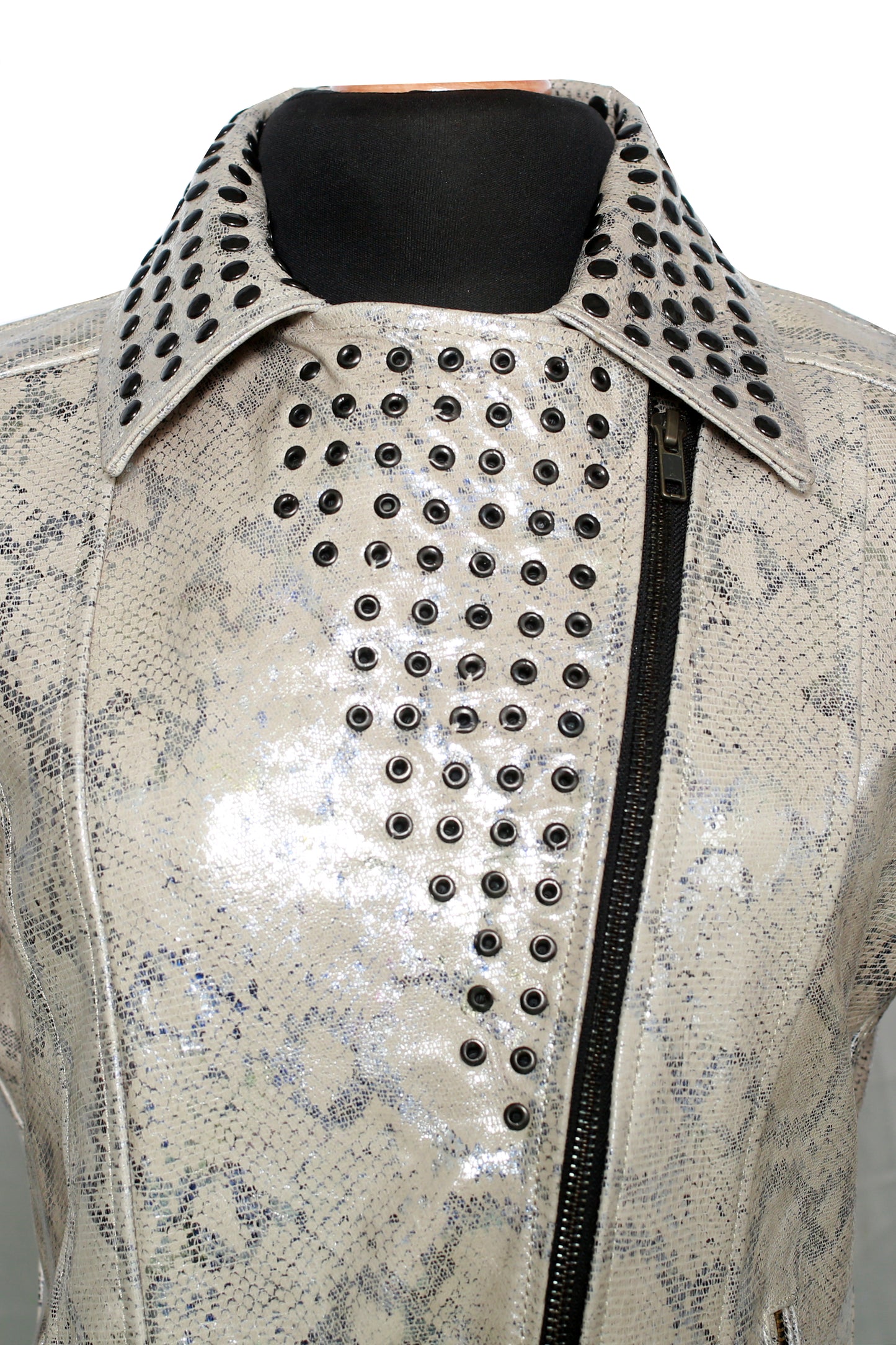 Silver Dust Serpent Jacket – High-Gloss Snake Embossed Leather new york