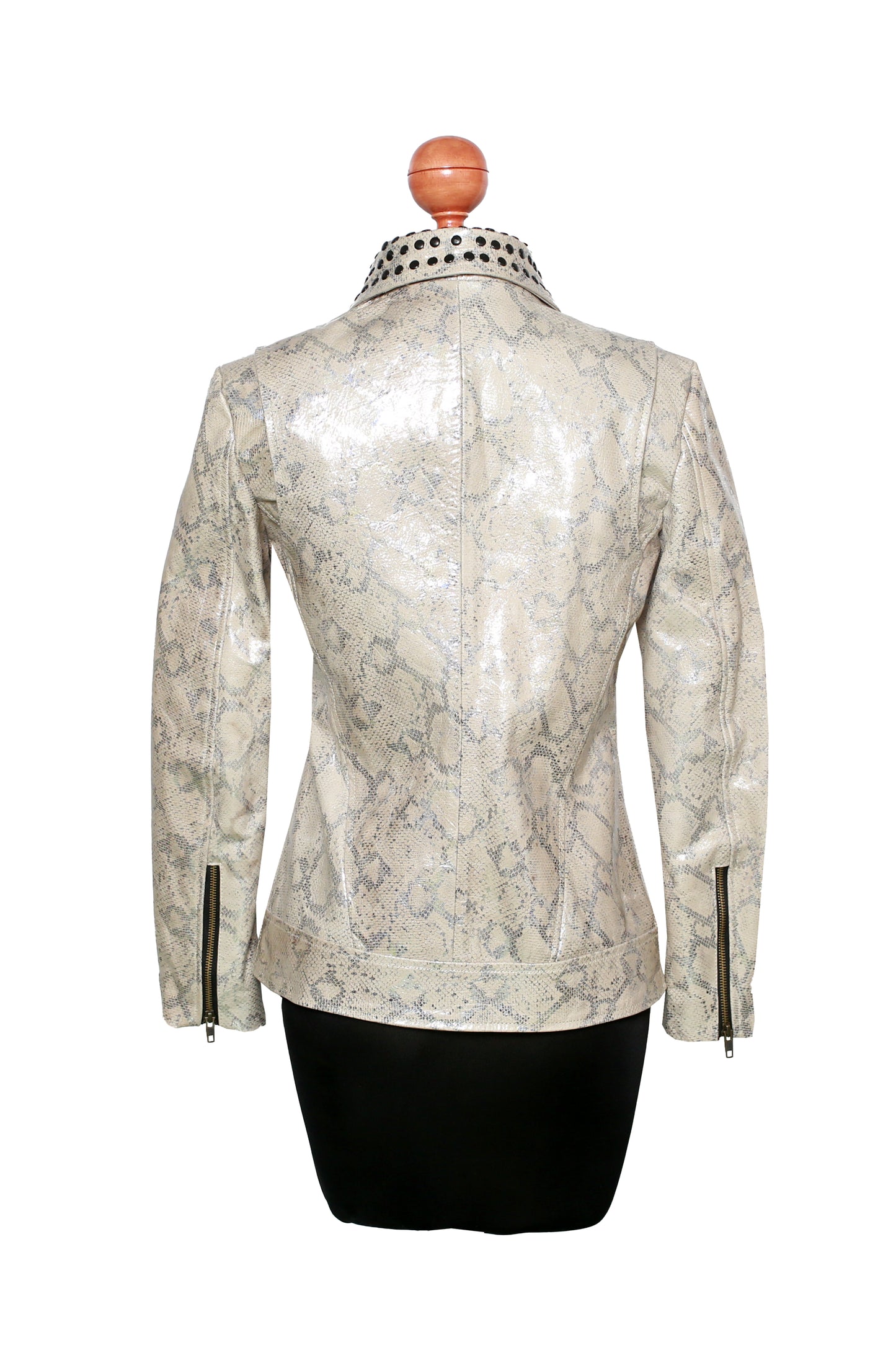 Silver Dust Serpent Jacket – High-Gloss Snake Embossed Leather san antonio