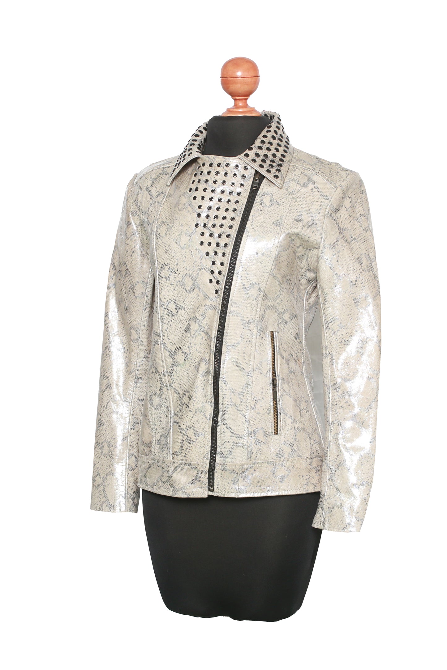 Silver Dust Serpent Jacket – High-Gloss Snake Embossed Leather san francisco