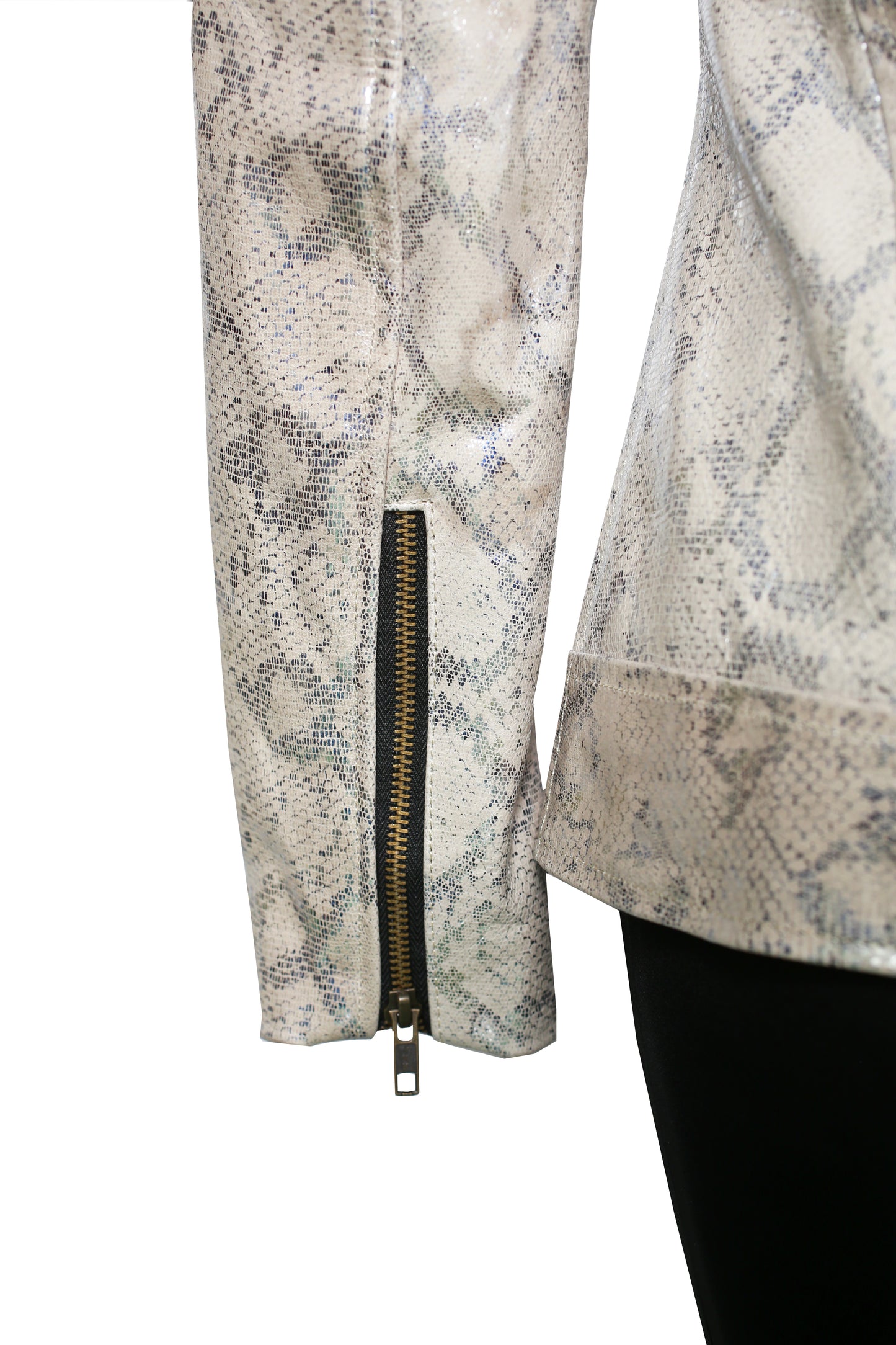 Silver Dust Serpent Jacket – High-Gloss Snake Embossed Leather santa cruz