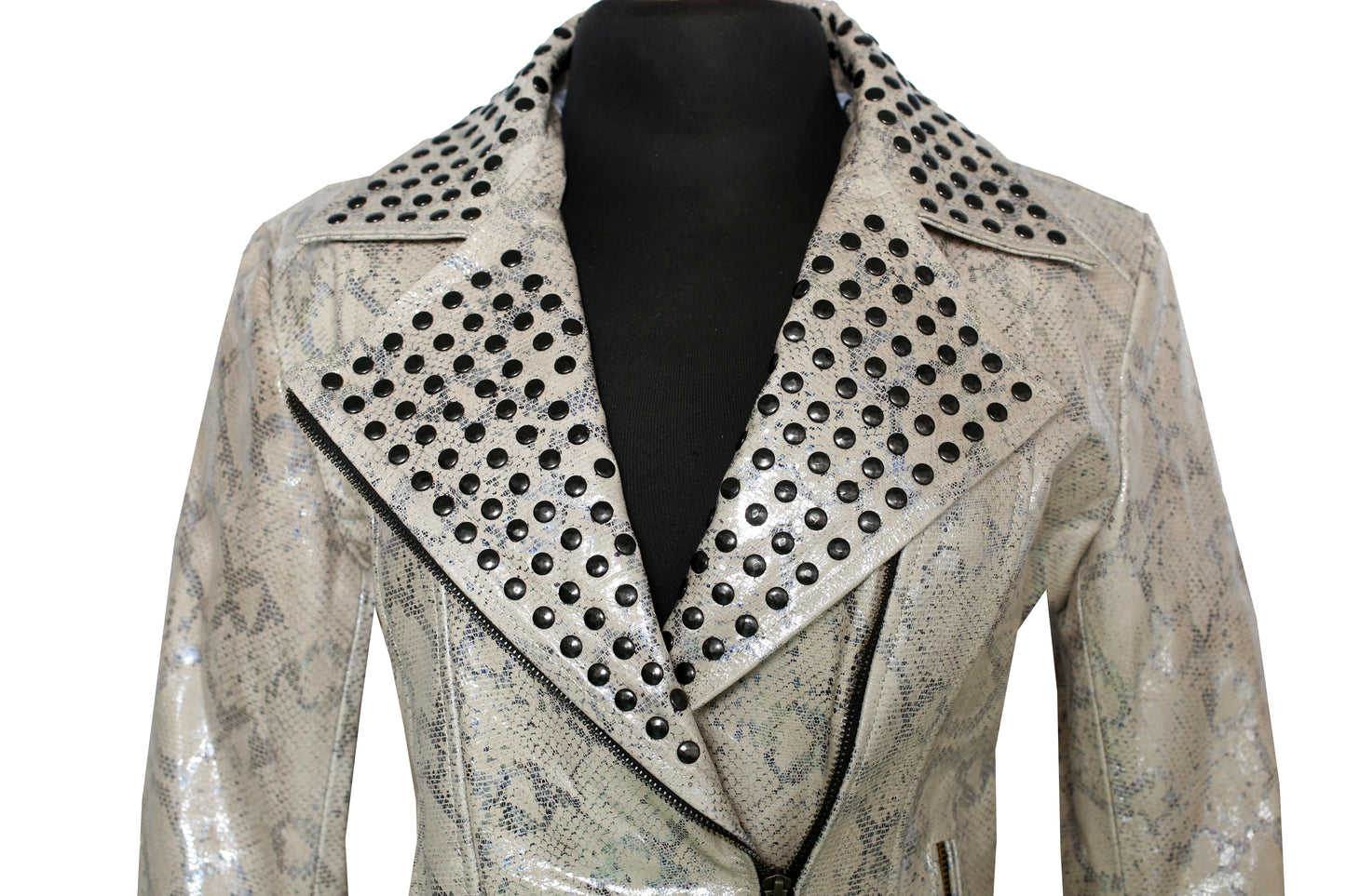 Silver Dust Serpent Jacket – High-Gloss Snake Embossed Leather los angeles