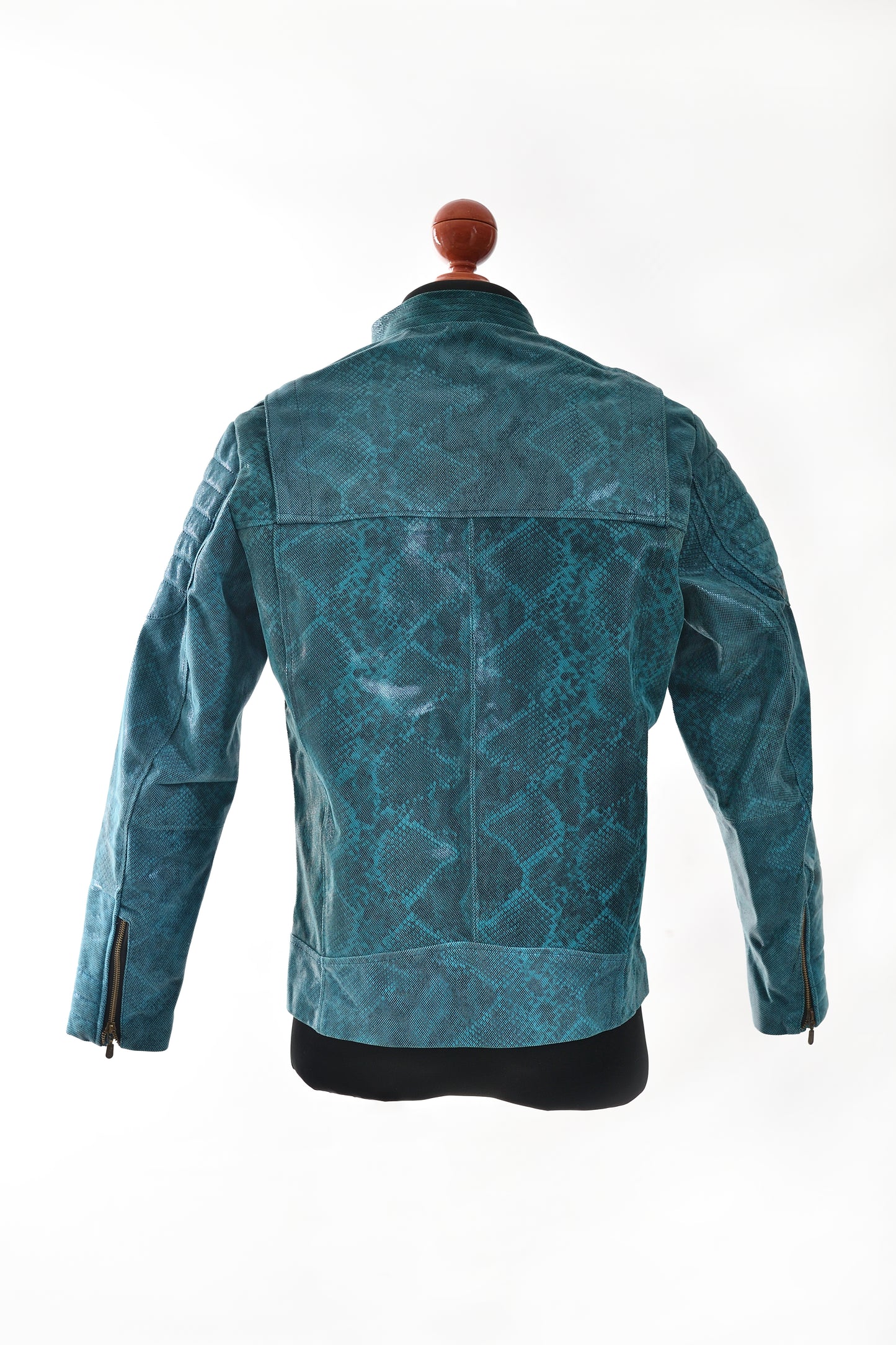 Teal Snake-Textured Leather Moto Jacket for Men california
